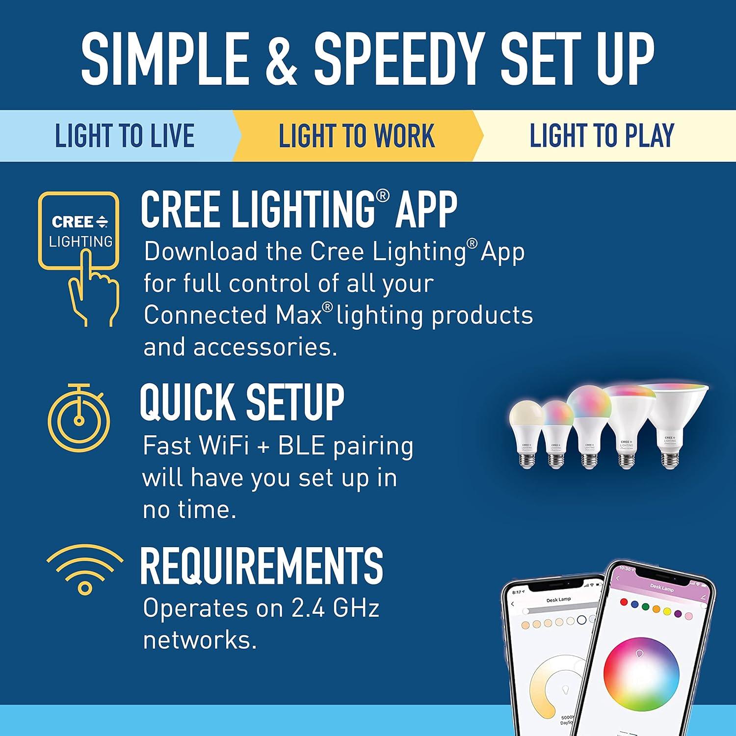 CREE LIGHTING CMPAR38-120W-AL-9ACK Connected Max Tunable White and Color-Changing PAR38 Outdoor Flood 120-Watt-Replacement Smart LED Bulb