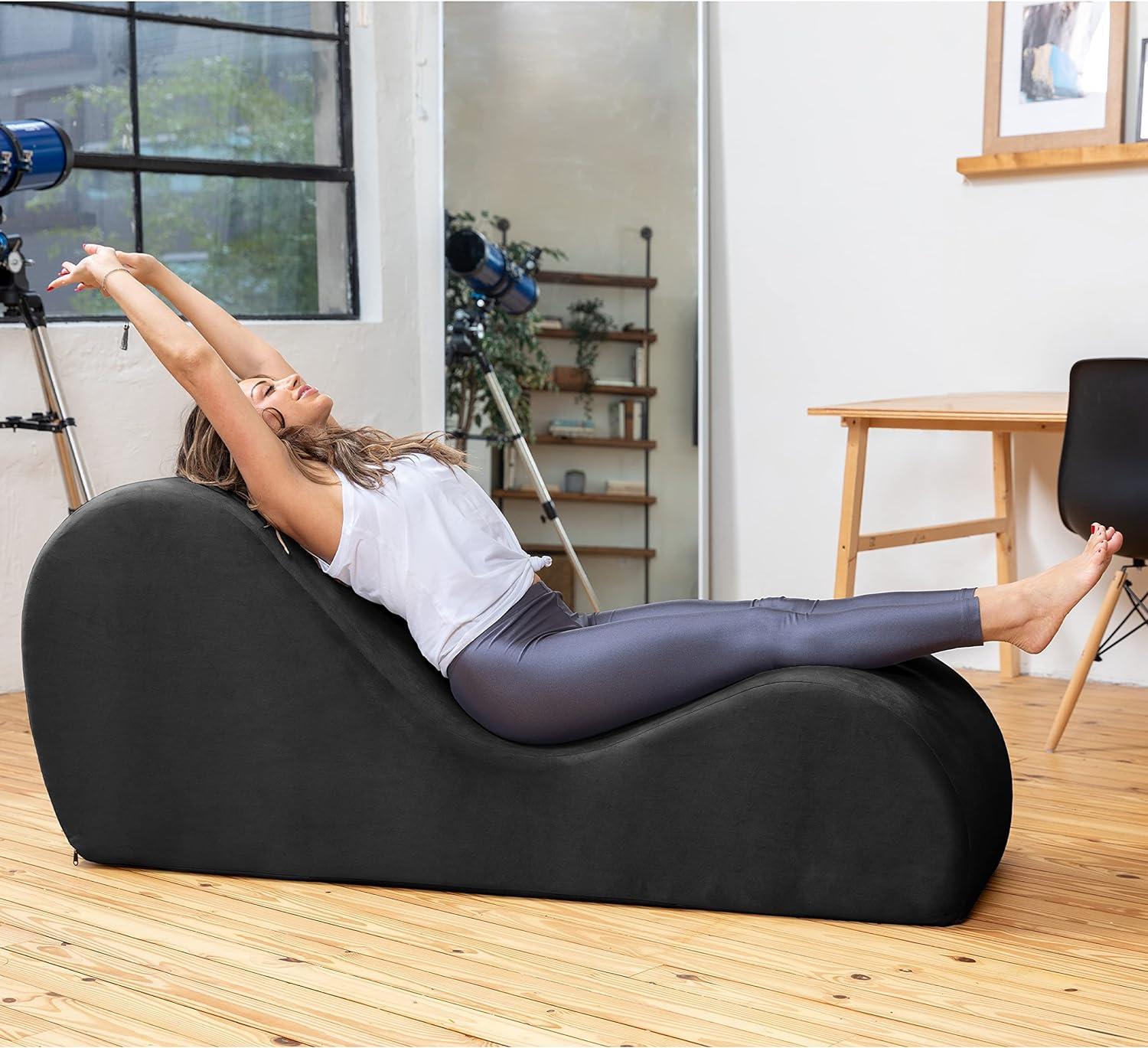 Black Microvelvet Armless Chaise Lounger with Polyurethane Foam