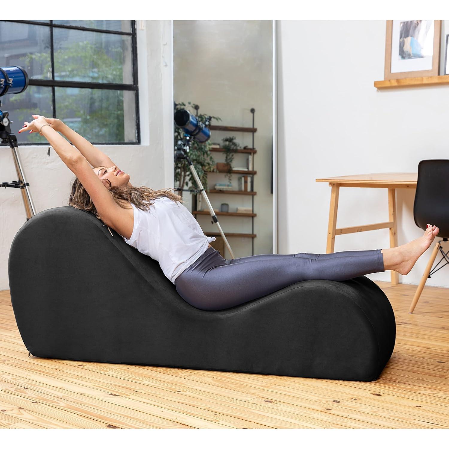 Black Microvelvet Armless Chaise Lounger with Polyurethane Foam