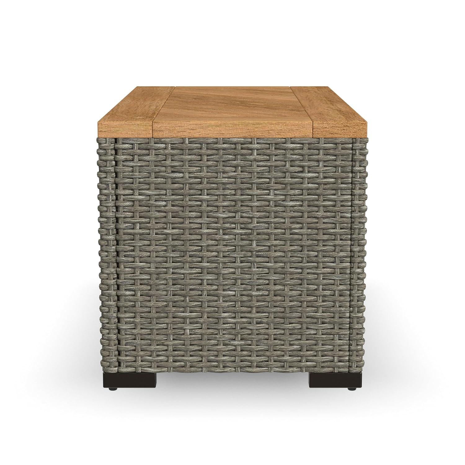 Homestyles Boca Raton Rattan Outdoor Storage Table in Brown