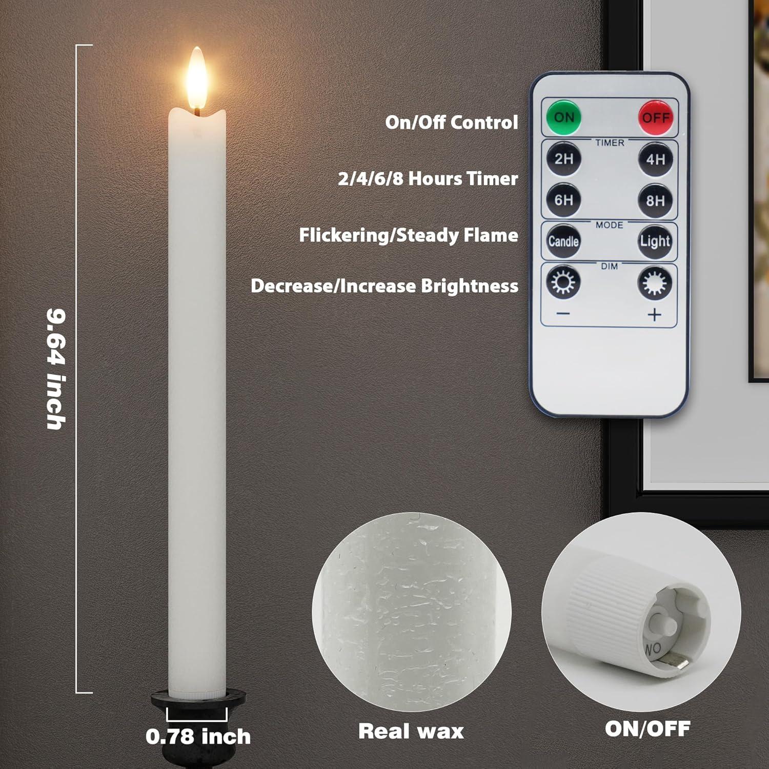 Rechargeable Flameless Taper Candles With Charging Station, 6 Pcs Real Wax LED Taper Candles Flickering With Remote&Timer, 3D Flame Candlesticks For Home Wedding Christmas Decor
