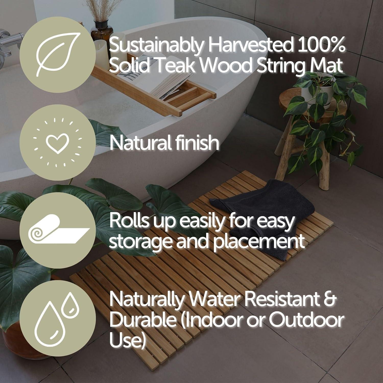 Nordic Teak 40" x 20" Natural Teak Shower and Bath String Mat - Beige