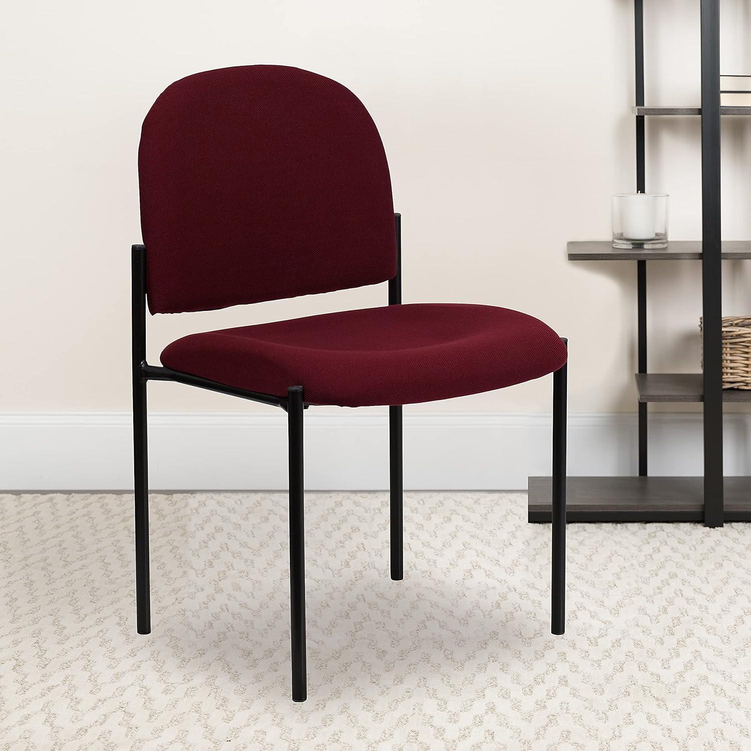 Burgundy Fabric and Vinyl Stackable Metal Side Chair