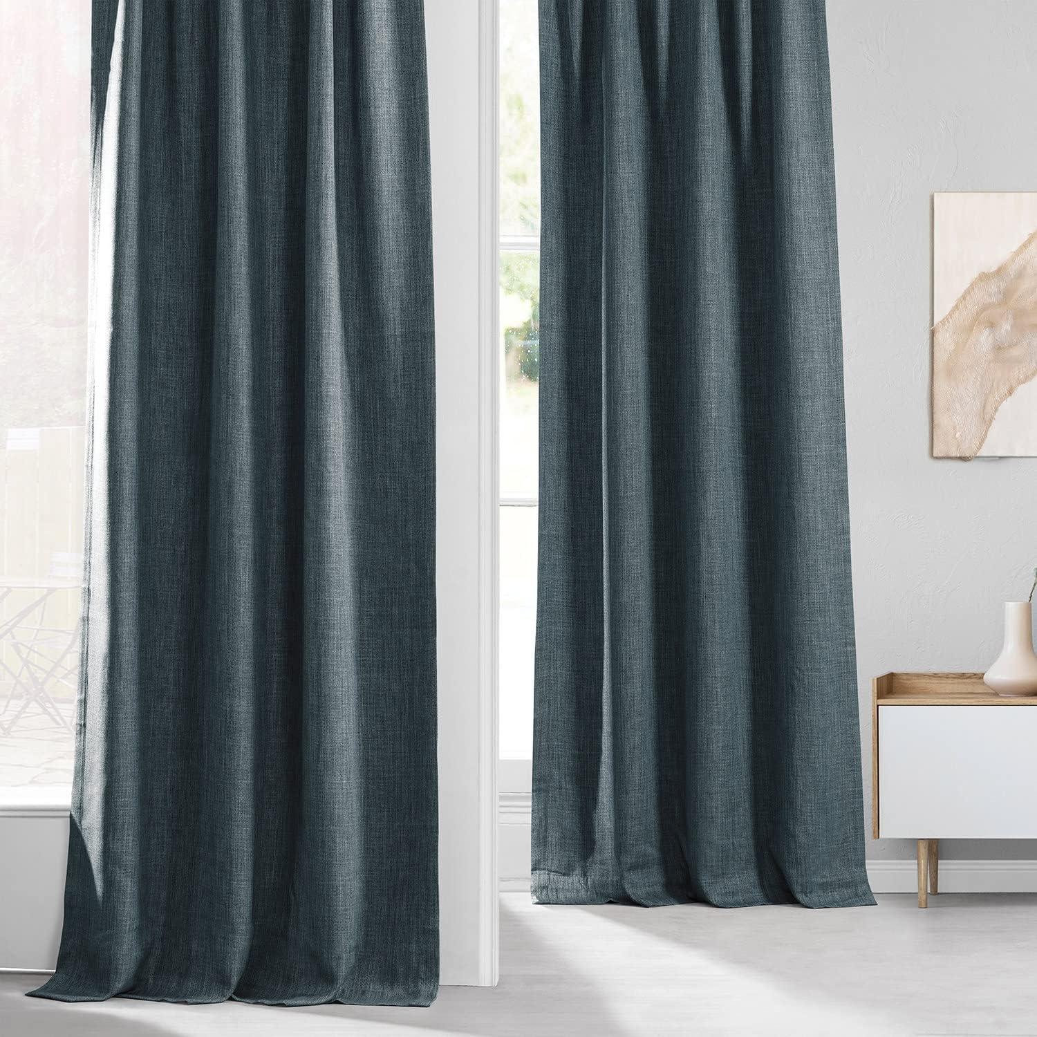 HPD Half Price Drapes Reverie Blue Faux Linen Room Darkening Curtains for Bedroom & Living Room Curtains (1 Panel), Door & Window Curtains 84 inches long, Rod Pocket Curtains & drapes, 50W X 84L