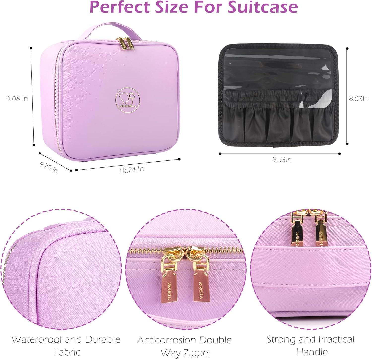 MOMIRA Travel Cosmetic Train Case with Lighted Mirror 3 Color Scenarios Cosmetic Bag Organizer with Adjustable Dividers Makeup Storage for Women, Makeup Accessories & Tools Case Purple