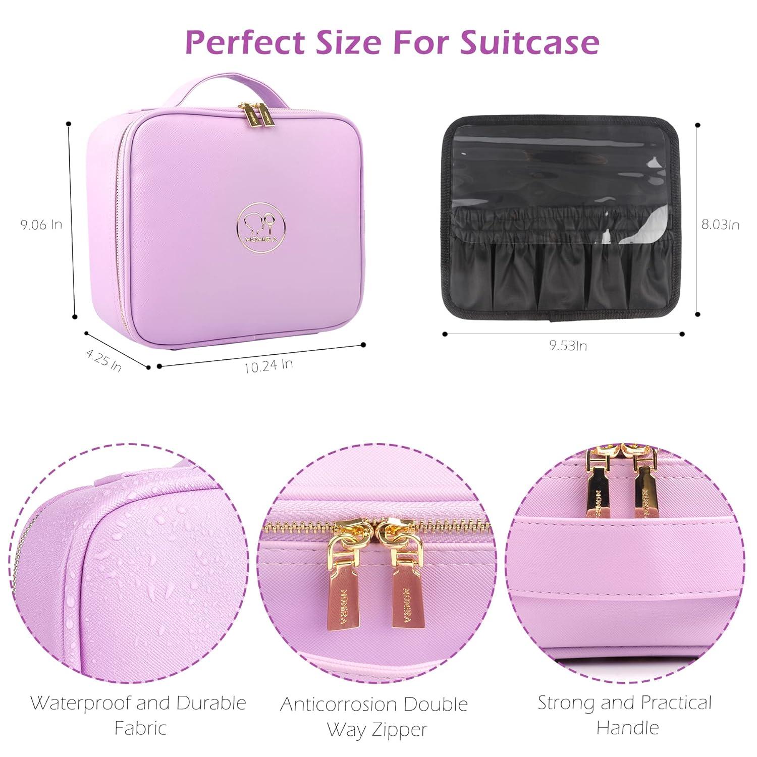 MOMIRA Travel Cosmetic Train Case with Lighted Mirror 3 Color Scenarios Cosmetic Bag Organizer with Adjustable Dividers Makeup Storage for Women, Makeup Accessories & Tools Case Purple
