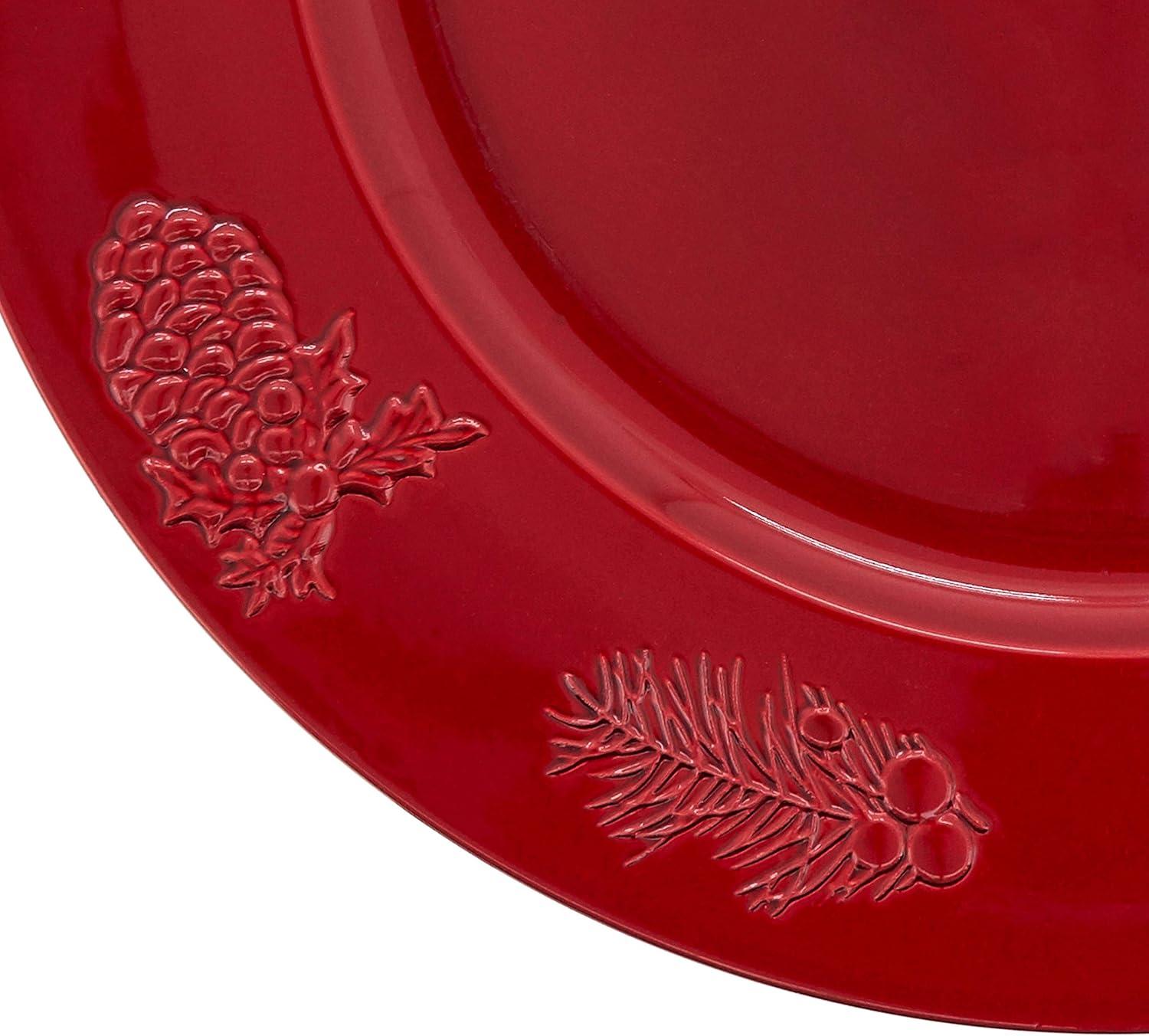 Saro Lifestyle Christmas Charger Plates With Holly Berry Design (Set of 4)