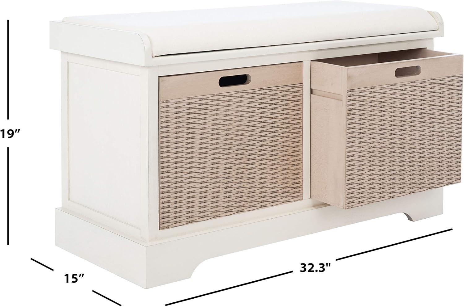 Landers 2 Drawer/Cushion Storage Bench - Distressed White - Safavieh