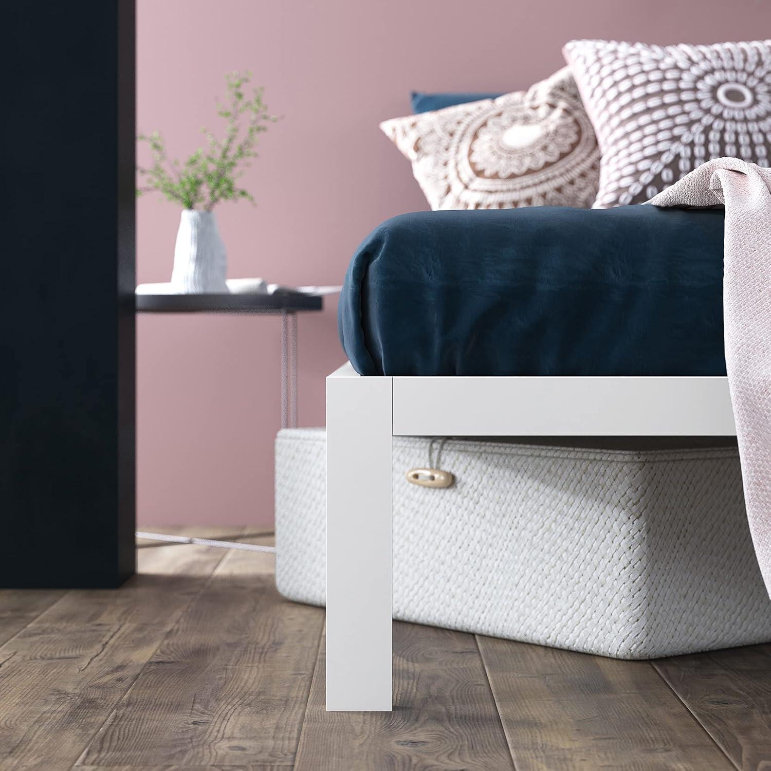 Zinus Mia 14" White Metal Platform Bed Frame, Queen