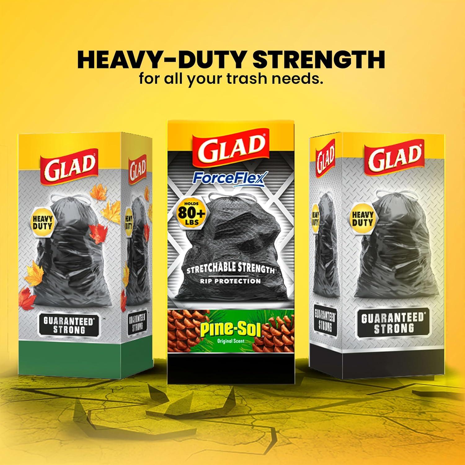 Glad Large Drawstring Trash Bags, Forceflex 30 Gallon Black Trash Bags, 25 Count
