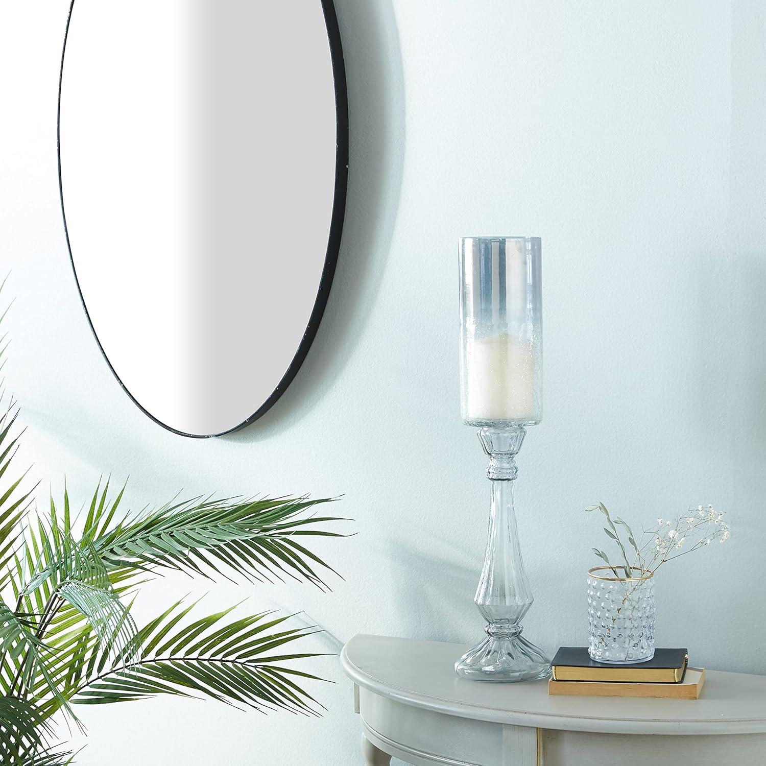 DecMode Silver Glass Handmade Turned Style Pillar Hurricane Lamp with Faux Mercury Glass Finish