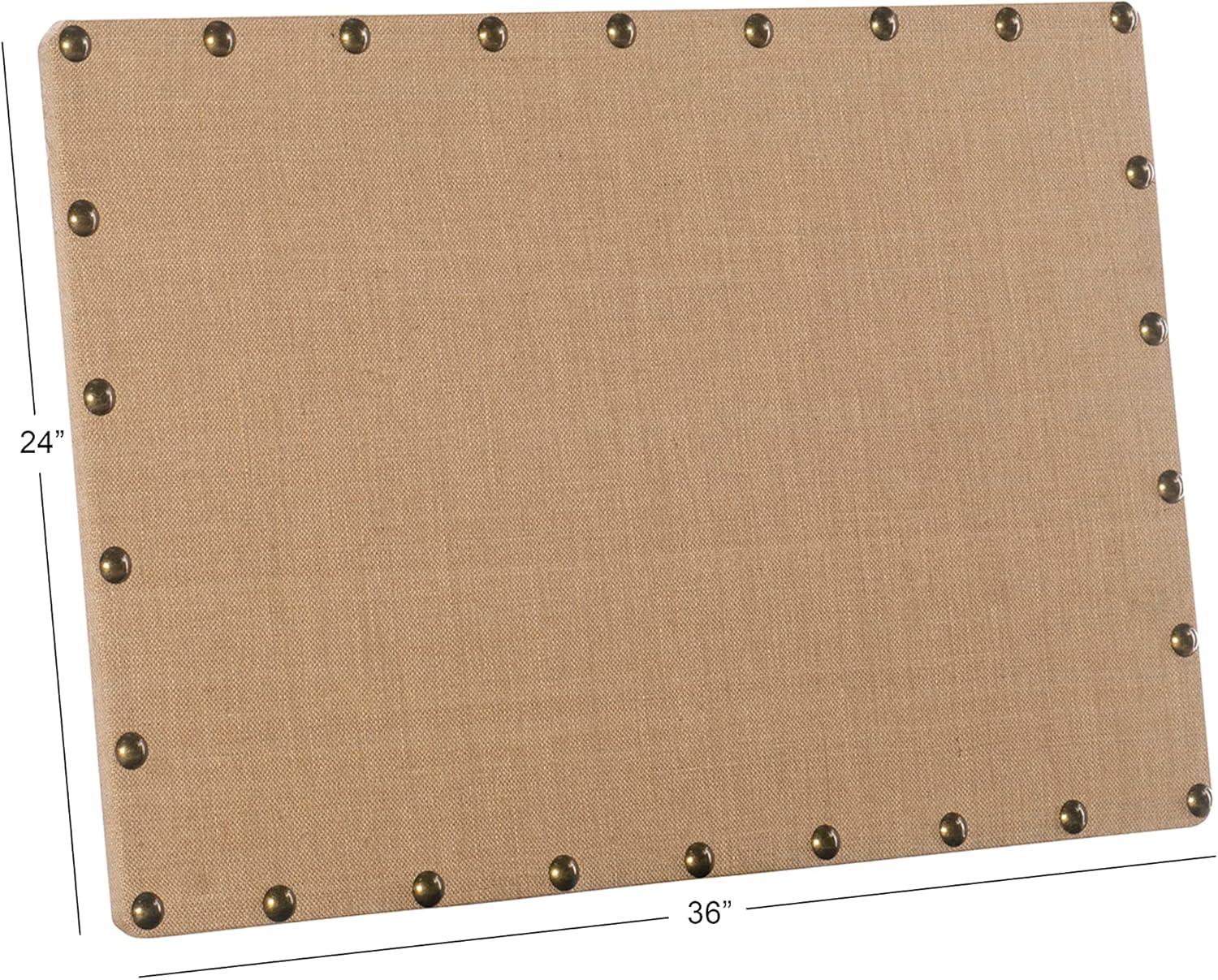 Beige Burlap Corkboard with Bronze Nailhead Trim, 24" x 36"