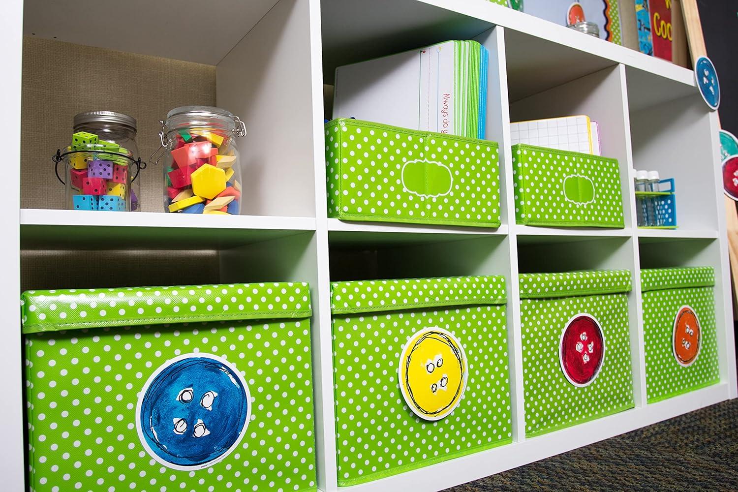 Lime Polka Dots Foldable Classroom Storage Box