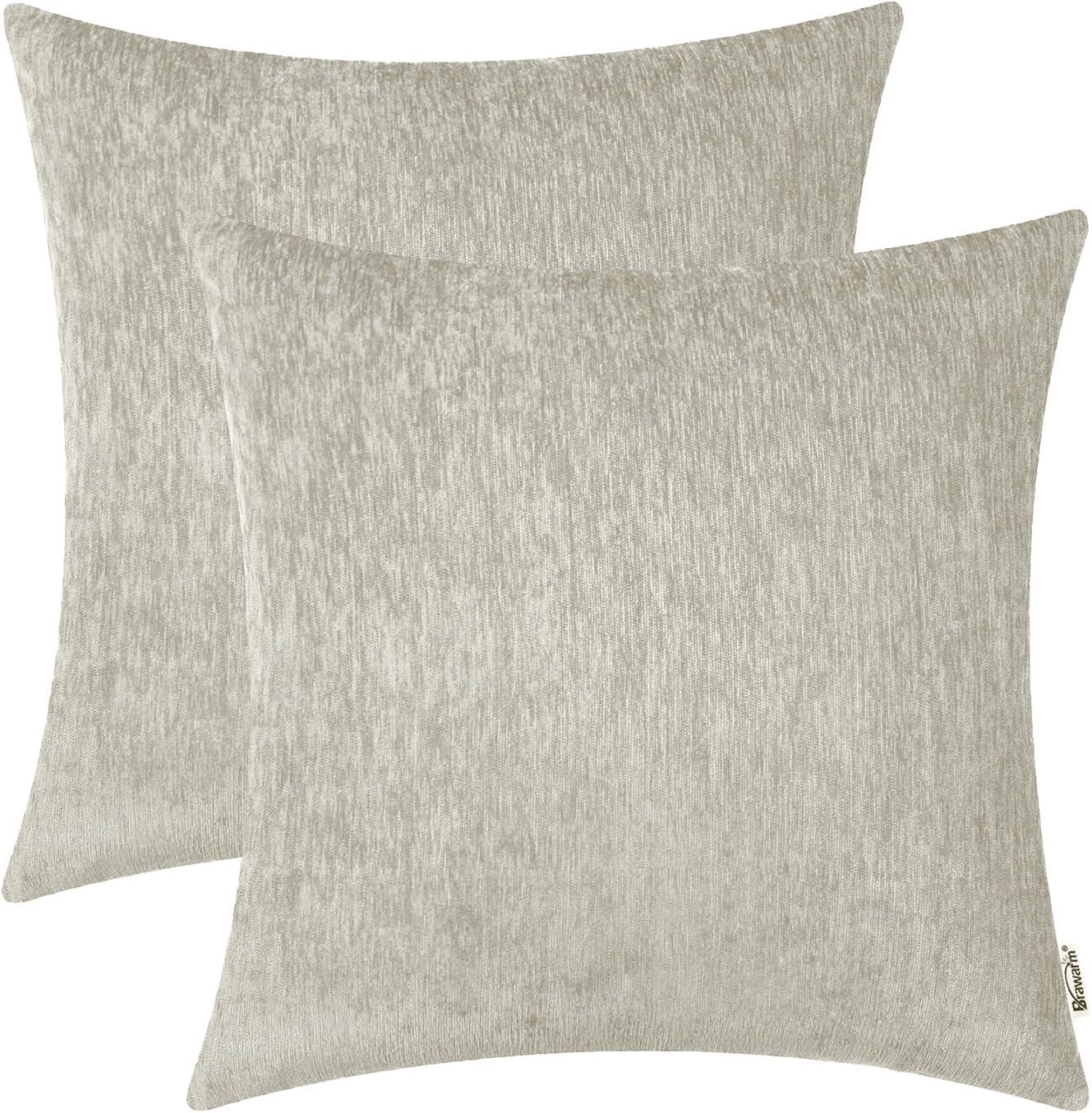 Taupe Chenille 18x18 Square Throw Pillow Covers, Set of 2