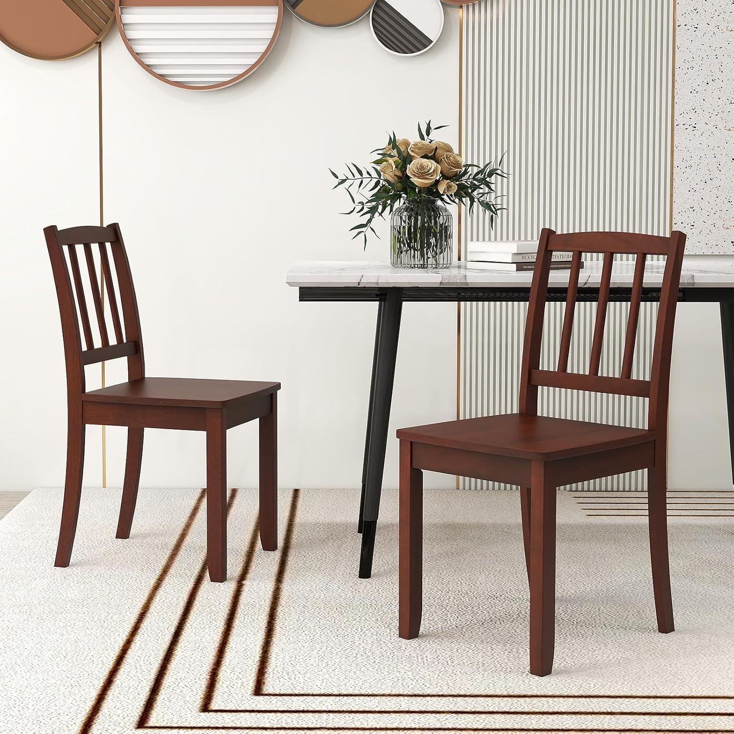 Giantex Wood Dining Chair, Set of 2 Dining Room Side Chair w/High Slat Back, Wood Legs, 100 Degree Curved Backrest Spacious Seat, Versatile Dining Chairs for Living Room Kitchen Dining Room