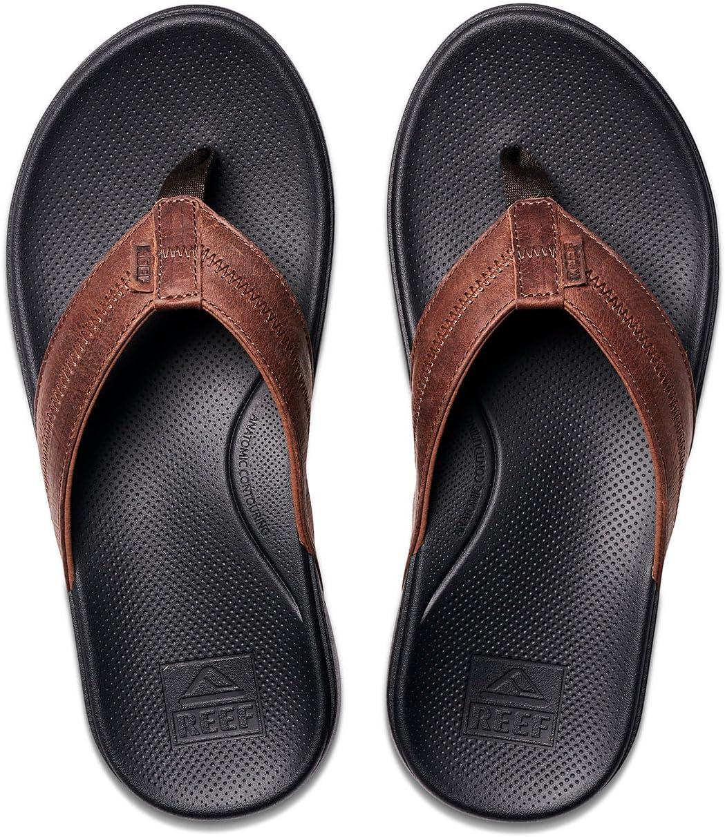 Men's Black and Brown Genuine Leather Casual Flip-Flops