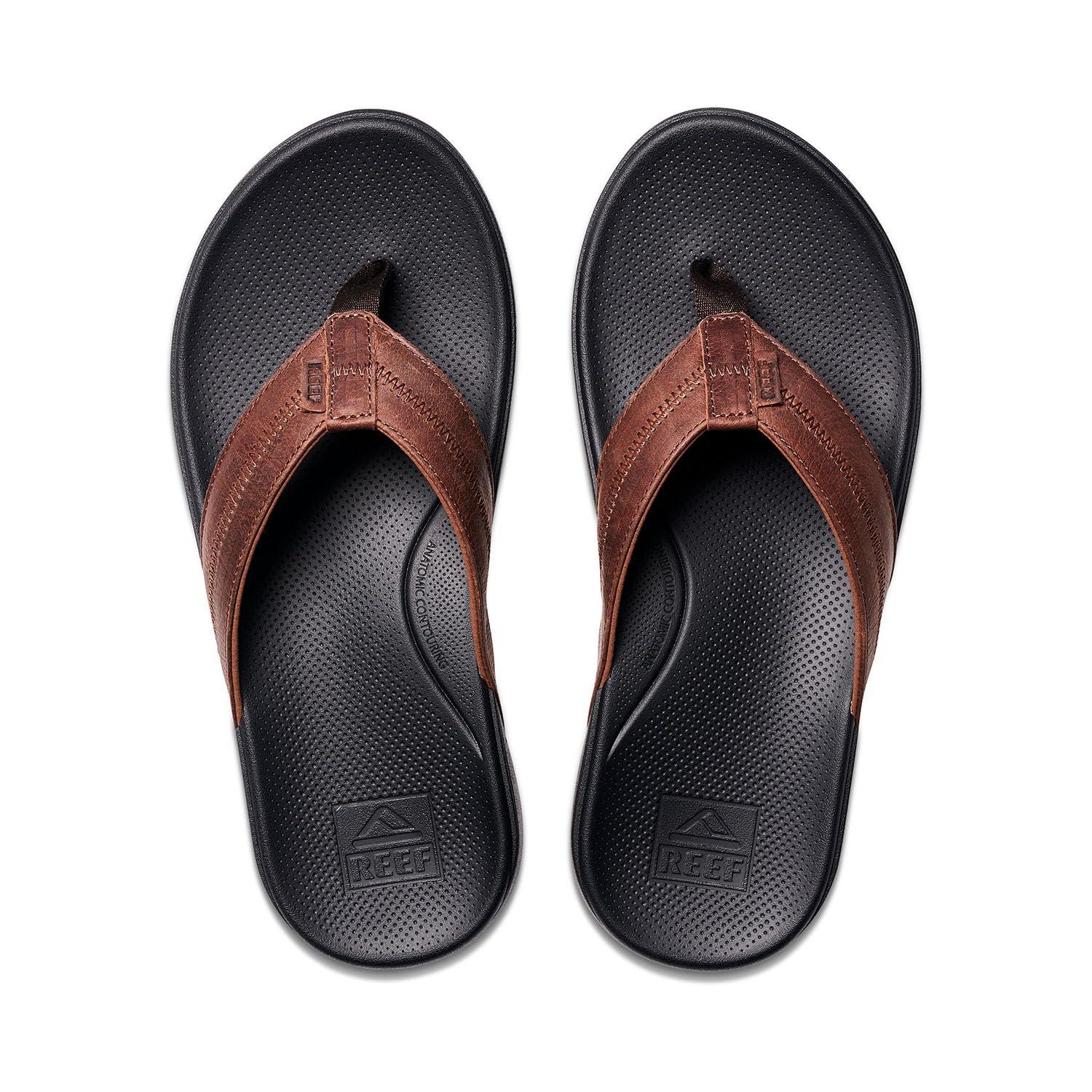 Men's Black and Brown Genuine Leather Casual Flip-Flops