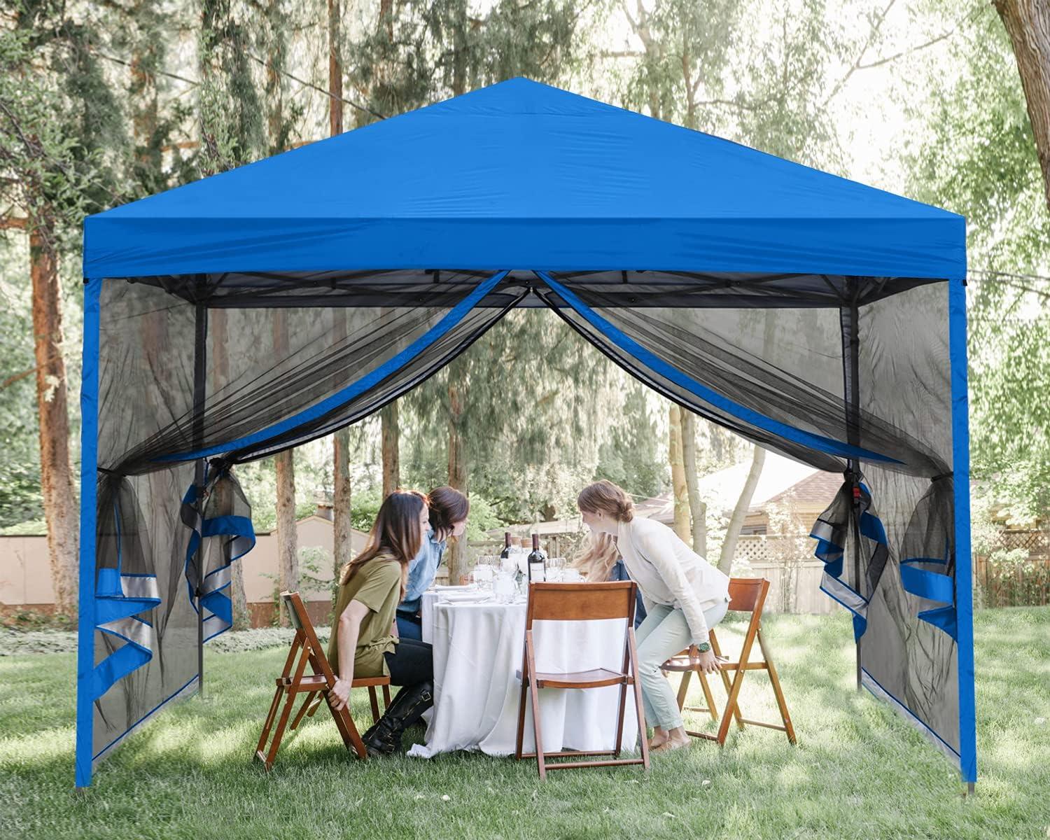 Royal Blue 10x10 Alloy Steel Pop-Up Canopy Tent with Mesh Walls