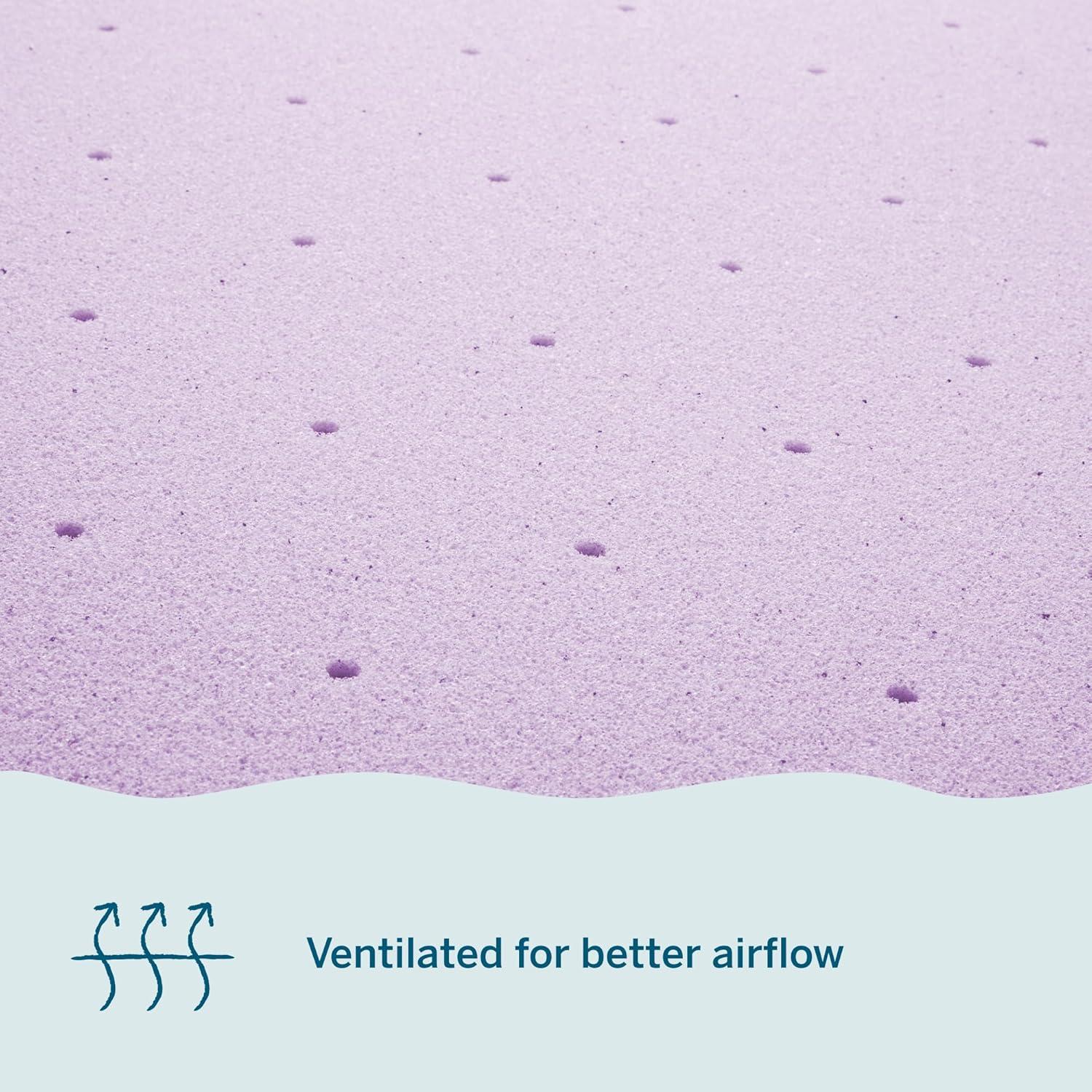 LUCID 3 Inch Lavender Infused Memory Foam Mattress Topper - Ventilated Design - Queen Size