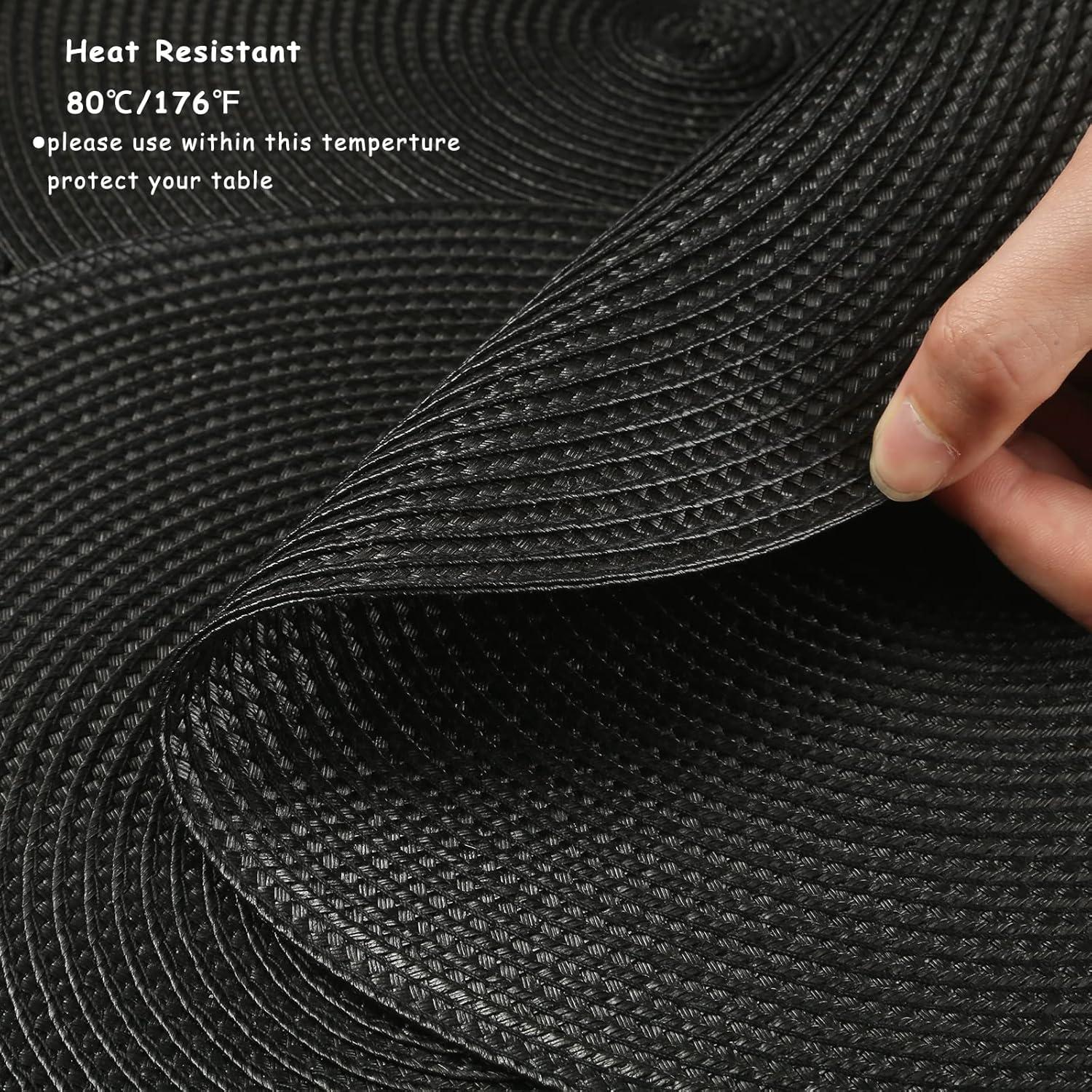 Black Round Polypropylene Placemats Set of 6 for Dining Table