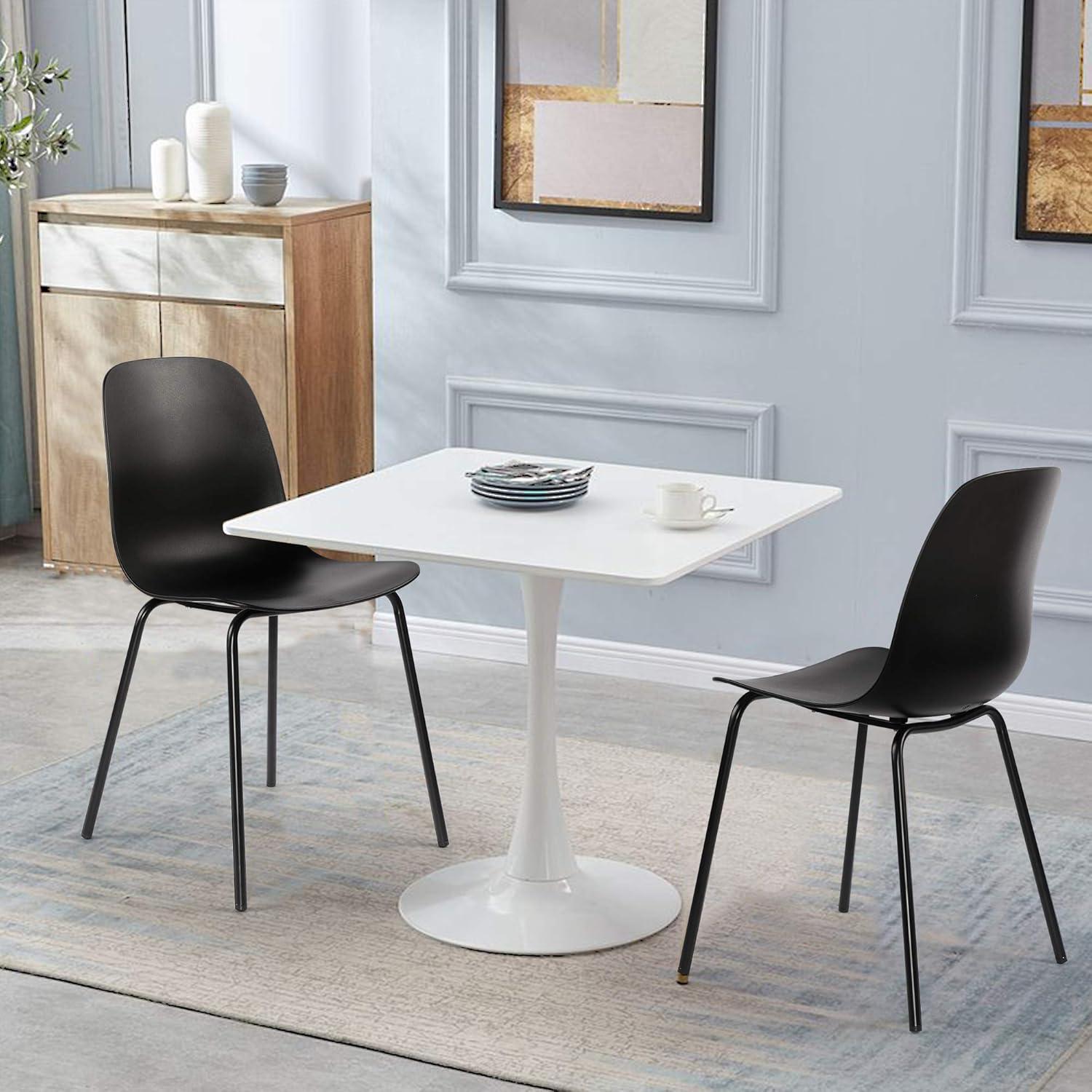 Black Metal Industrial Side Chairs with Polypropylene Seat, Set of 2