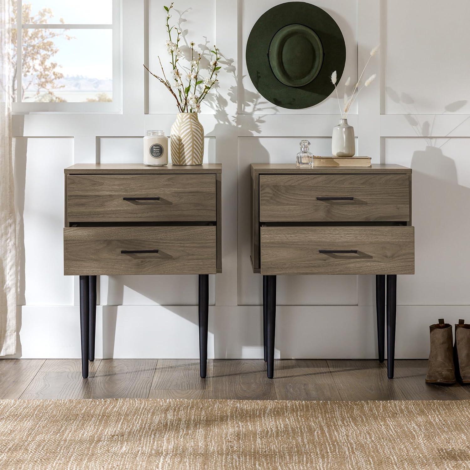 Walker Edison Mid Century Modern Two-Drawer Nightstand, Black