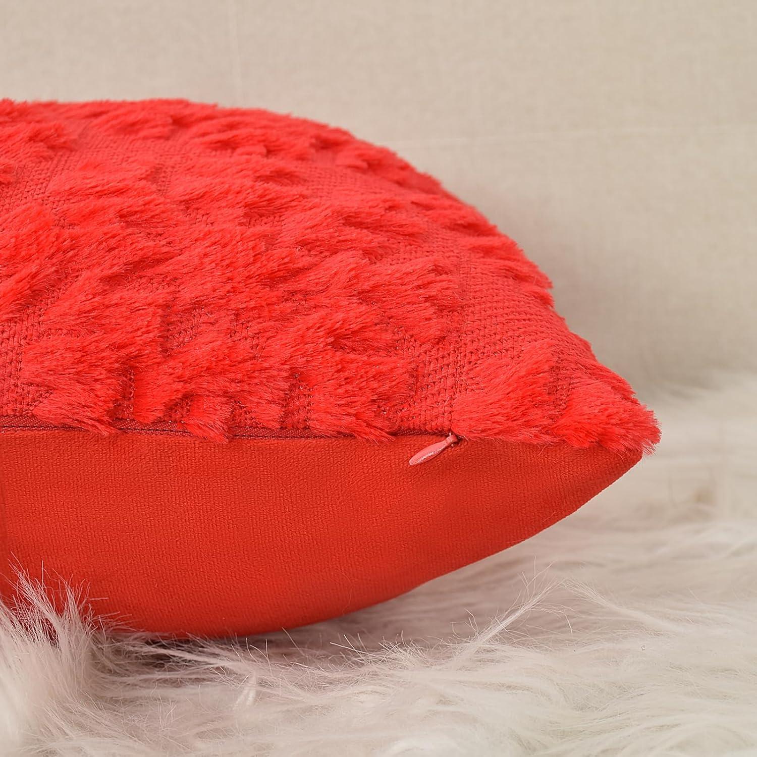 Red Faux Wool Snowflake Decorative Pillow Covers 12x20 Inch Set