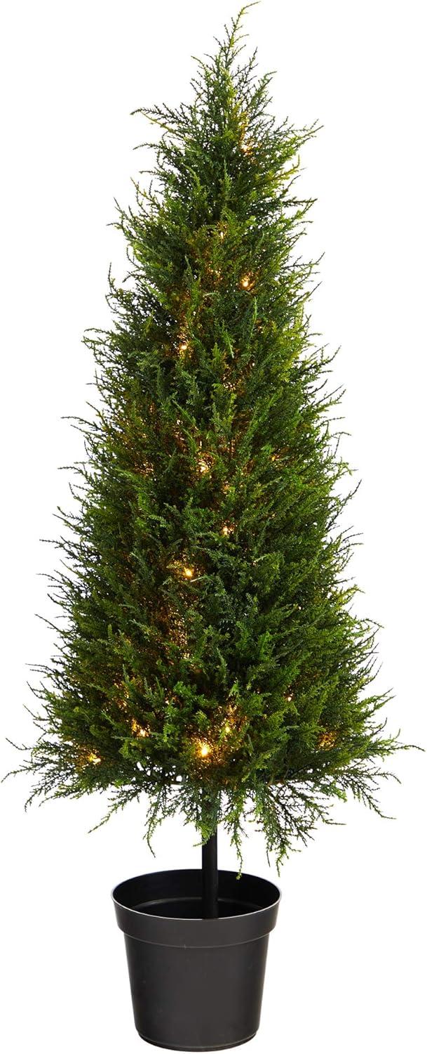 Silk Plant Nearly Natural 3.5" Cypress Artificial Tree with 350 LED Lights UV Resistant (Indoor/Outdoor)