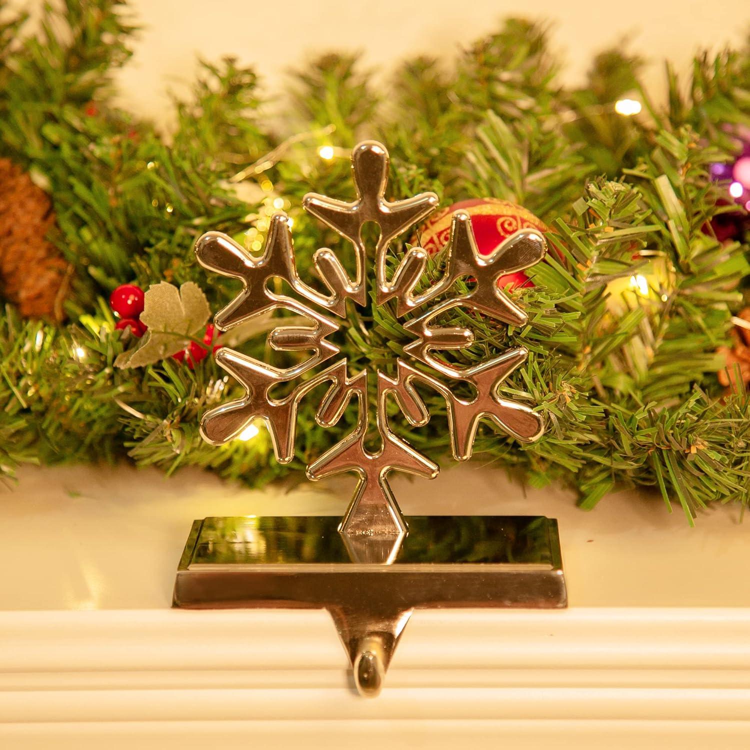 Season 4 Sparkles 4 Pieces Snowflake Stocking Holder Metal for Hanging Stockings
