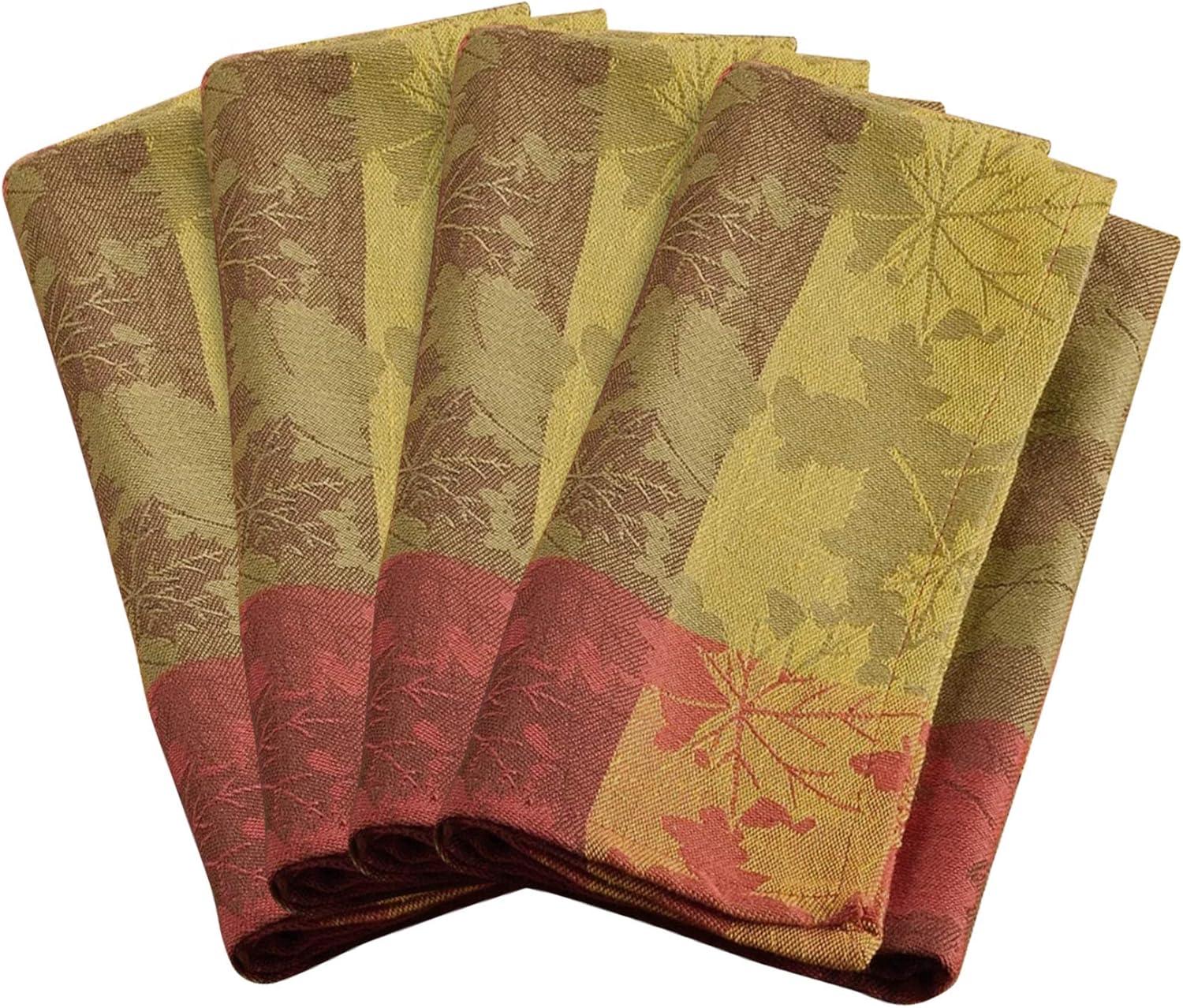 Autumn Leaves Jacquard Cotton Napkins Set of 4, Multicolor