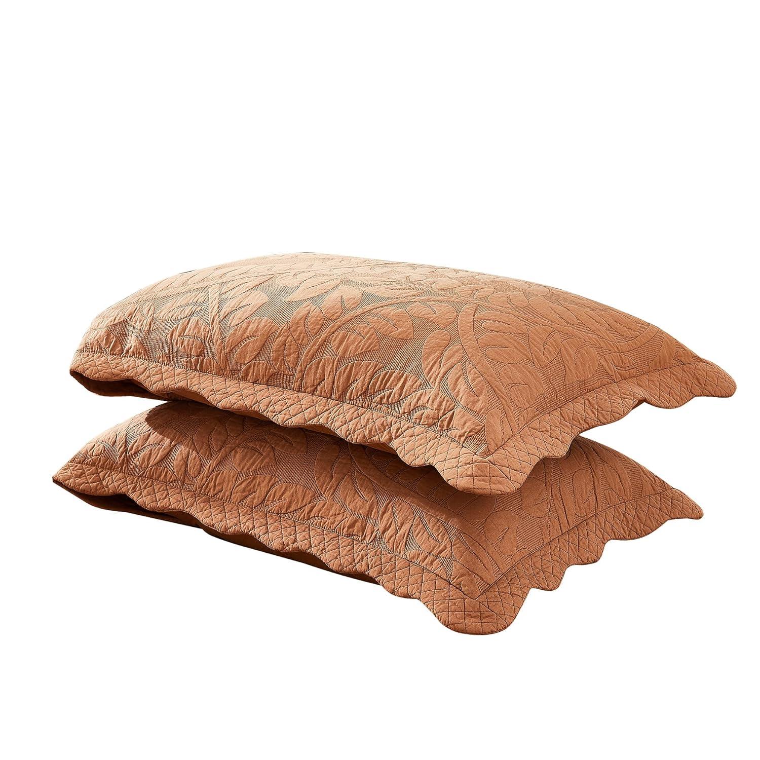 Standard Royal Orange Cotton Embroidered Pillow Shams