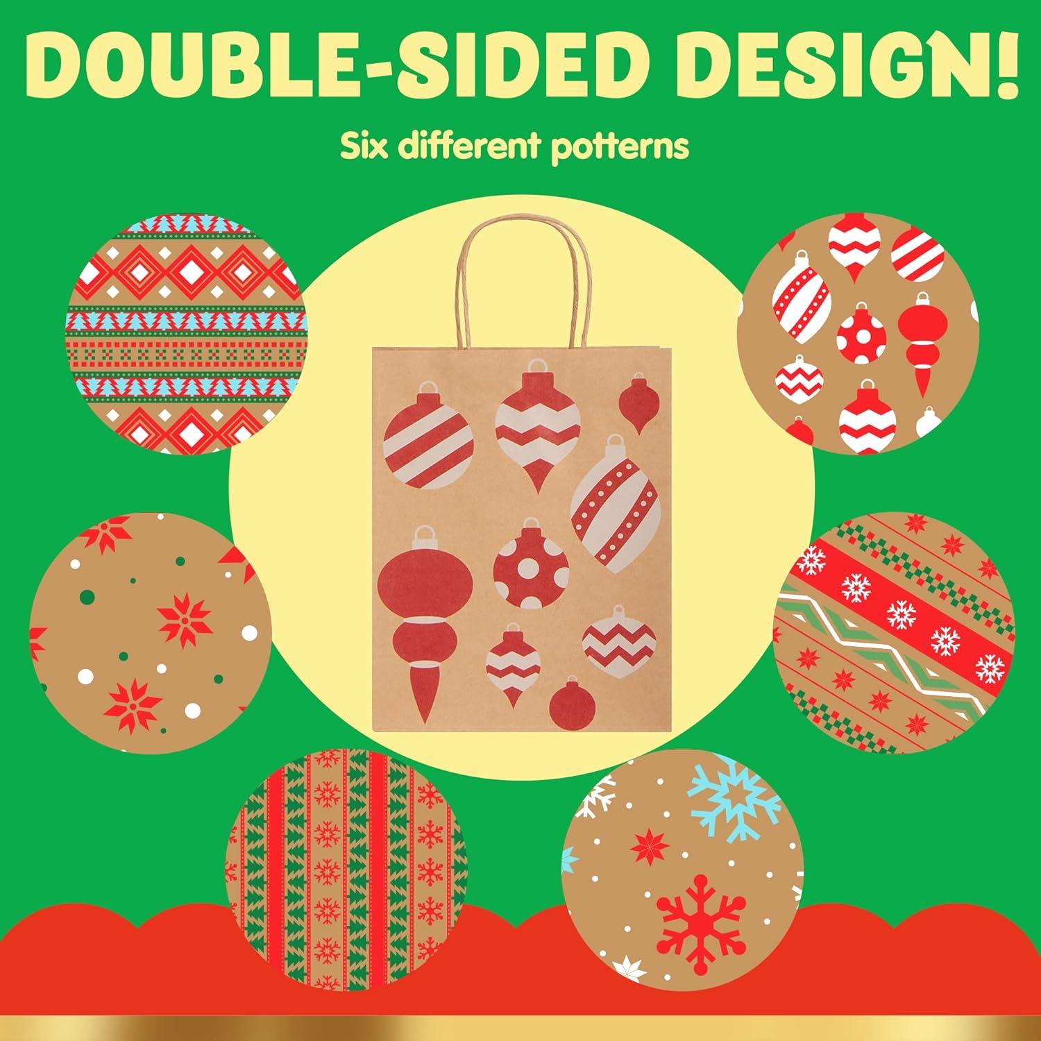 JOYFY 24pcs Christmas Gift Bags Assorted Kraft Gift Bags for Kids' Xmas Gifts Bags