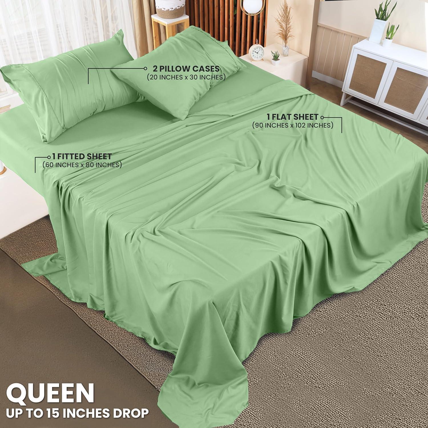 Utopia Bedding Queen Sheet Set – 4 Piece Bed Sheets for Queen Size Bed, Soft and Breathable Microfiber, Includes 1 Fitted Sheet, 1 Flat Sheet and 2 Pillowcases (Sage)