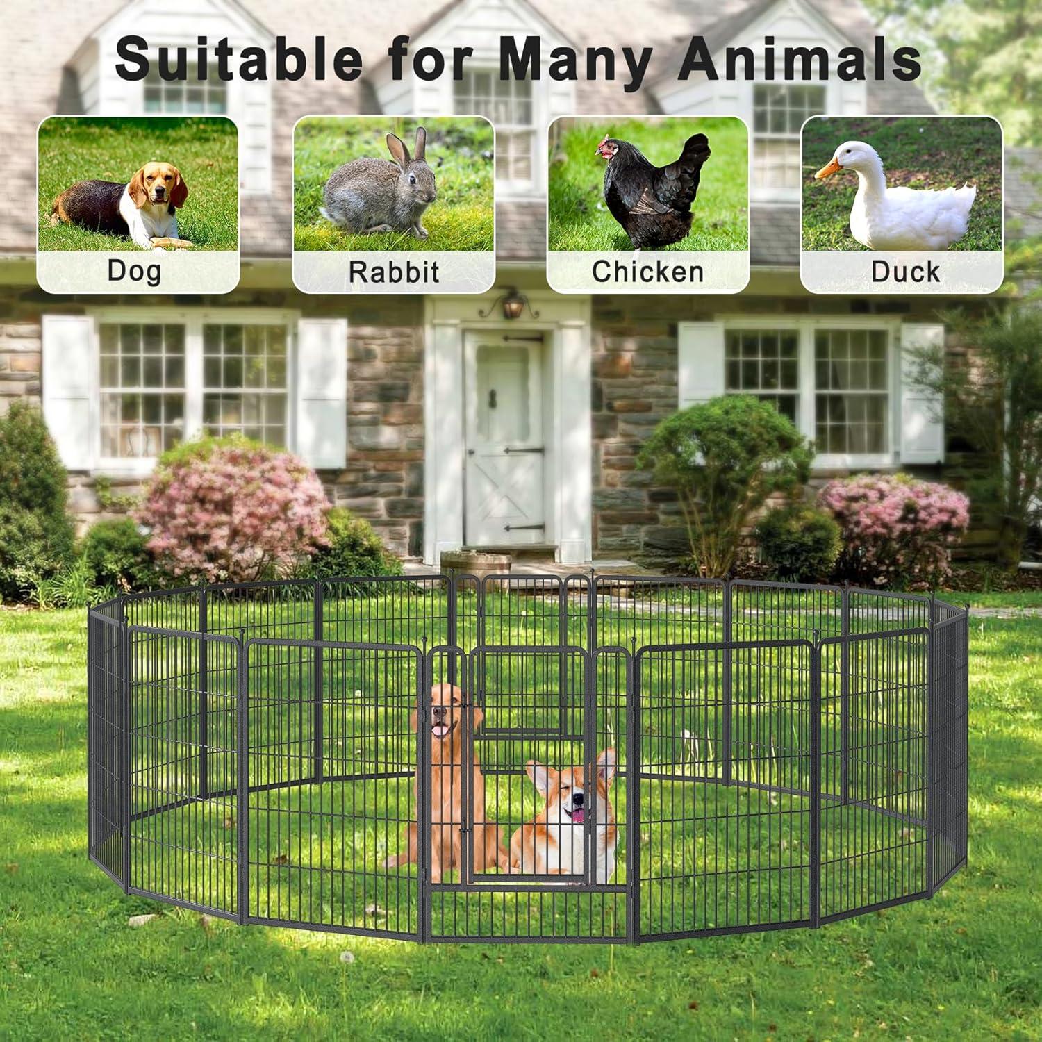 Monasem Dog Playpen Outdoor, 16 Panels 40" Height Dog Fence(Black)