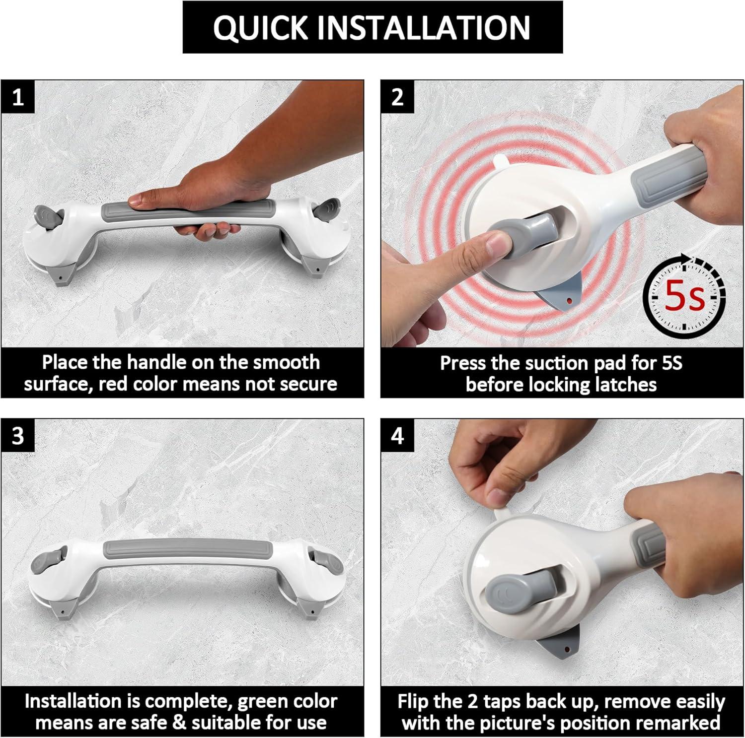 Grab Bars for Bathtubs and Showers, 2 Pack 16.8 Inch Shower Handles, Strong Suction Grab Bar for Shower, Anti-Slip Shower Grab Bars for Seniors, Bathroom Handicap Grab Bars with Indicators