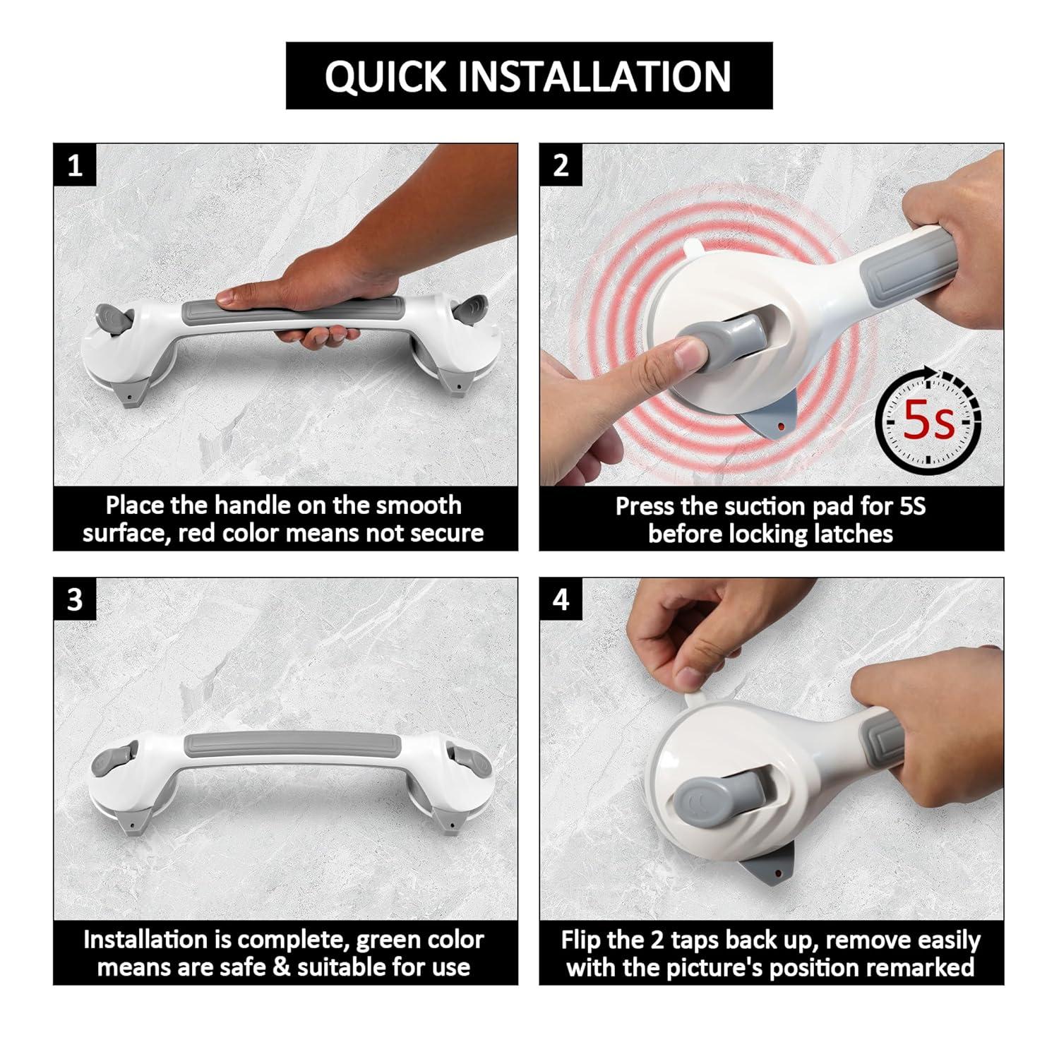 Grab Bars for Bathtubs and Showers, 2 Pack 16.8 Inch Shower Handles, Strong Suction Grab Bar for Shower, Anti-Slip Shower Grab Bars for Seniors, Bathroom Handicap Grab Bars with Indicators