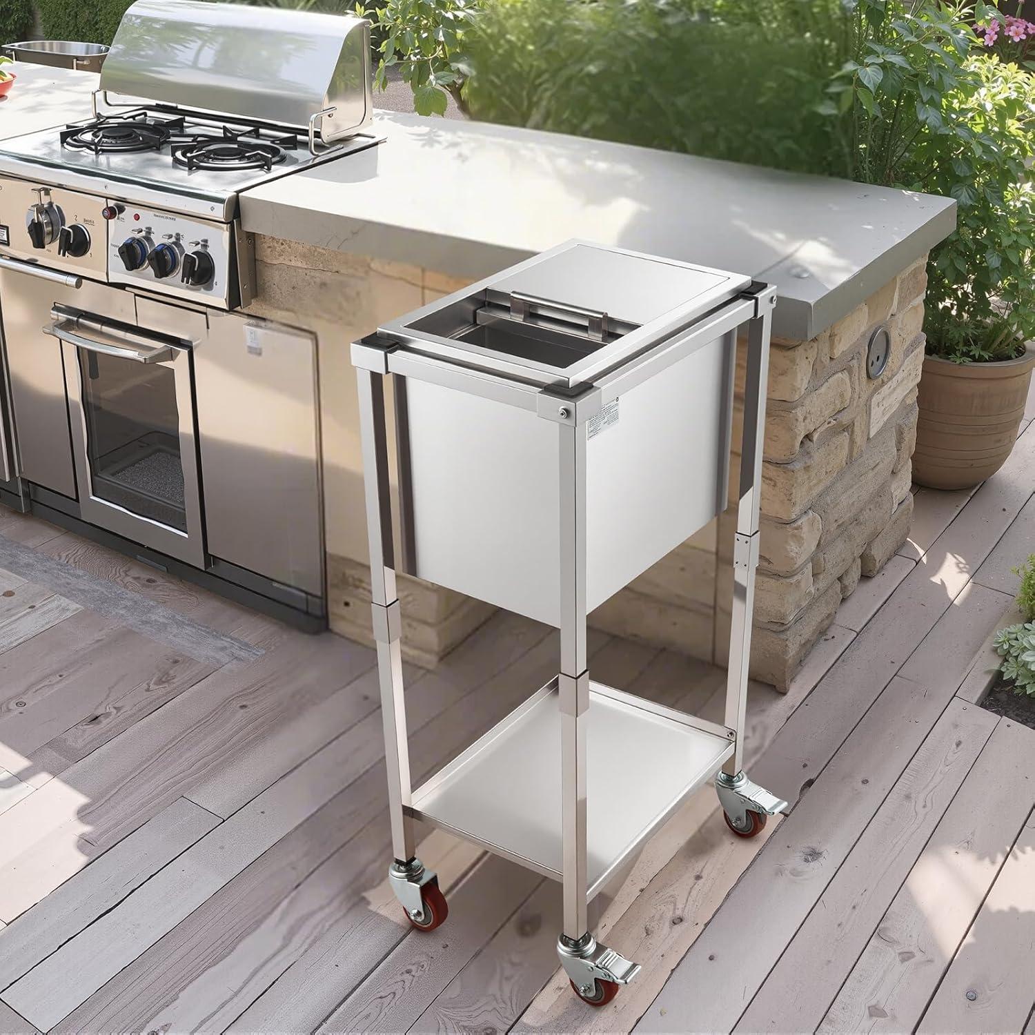 VEVOR 32qt Rolling Ice Chest Cooler Cart Outdoor Stand Up Cooling Bin on Wheels