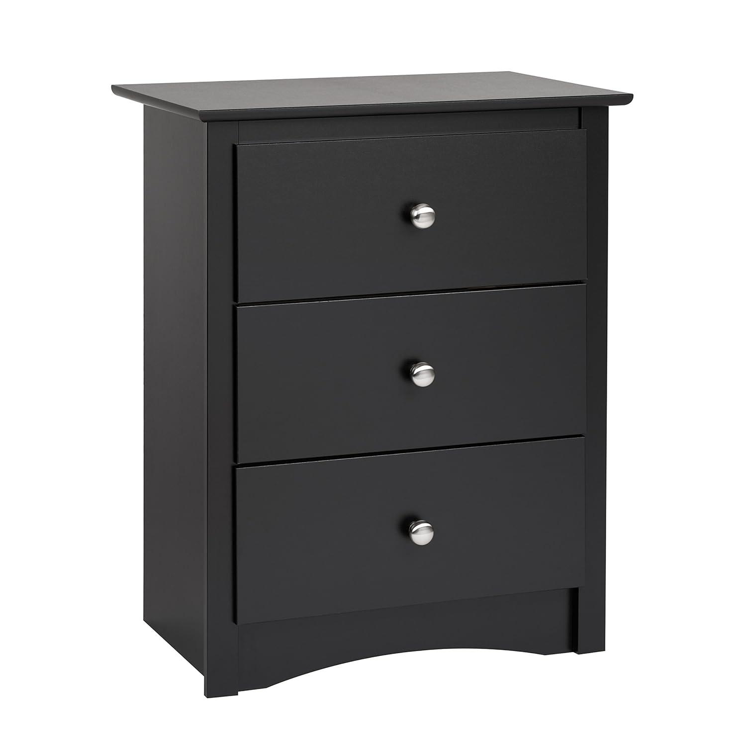 Prepac Sonoma 3 Drawer Nightstand - Black : Wood Composite Bedside Table, Rectangle Shape, Spot Clean