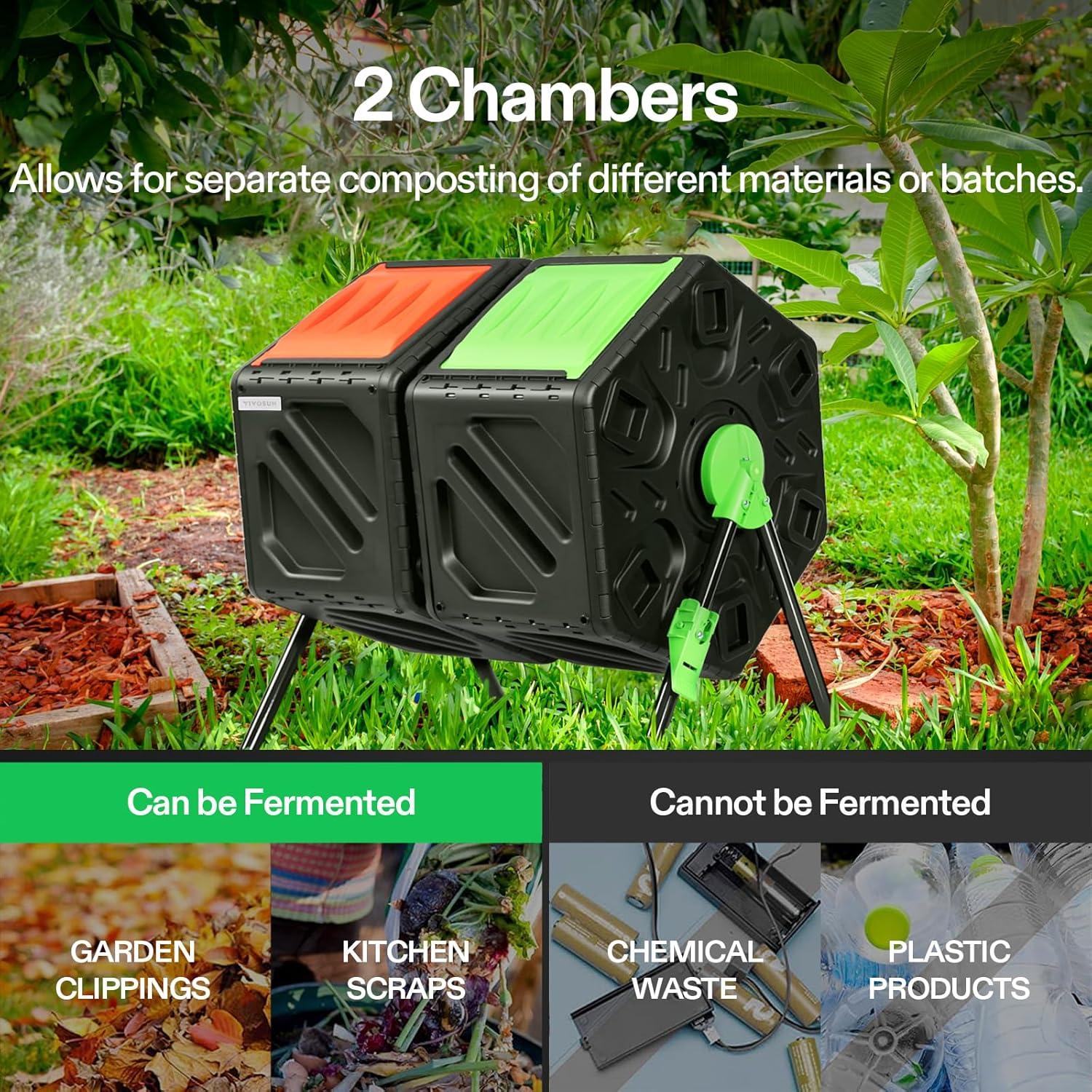 Dual Chamber Black and Green Heavy-Duty Compost Tumbler