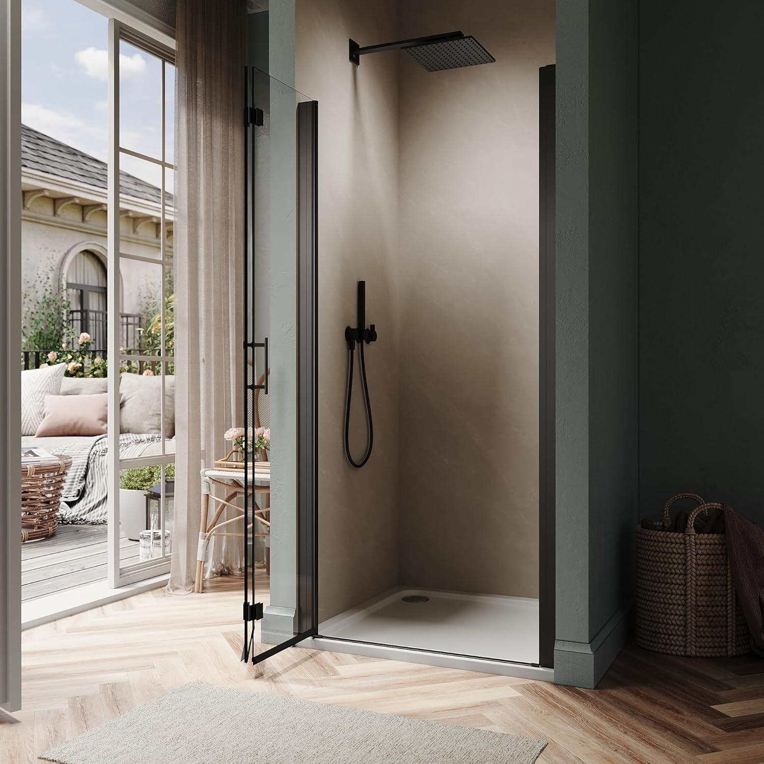 Matte Black Frameless Bifold Glass Shower Door 30" x 72"