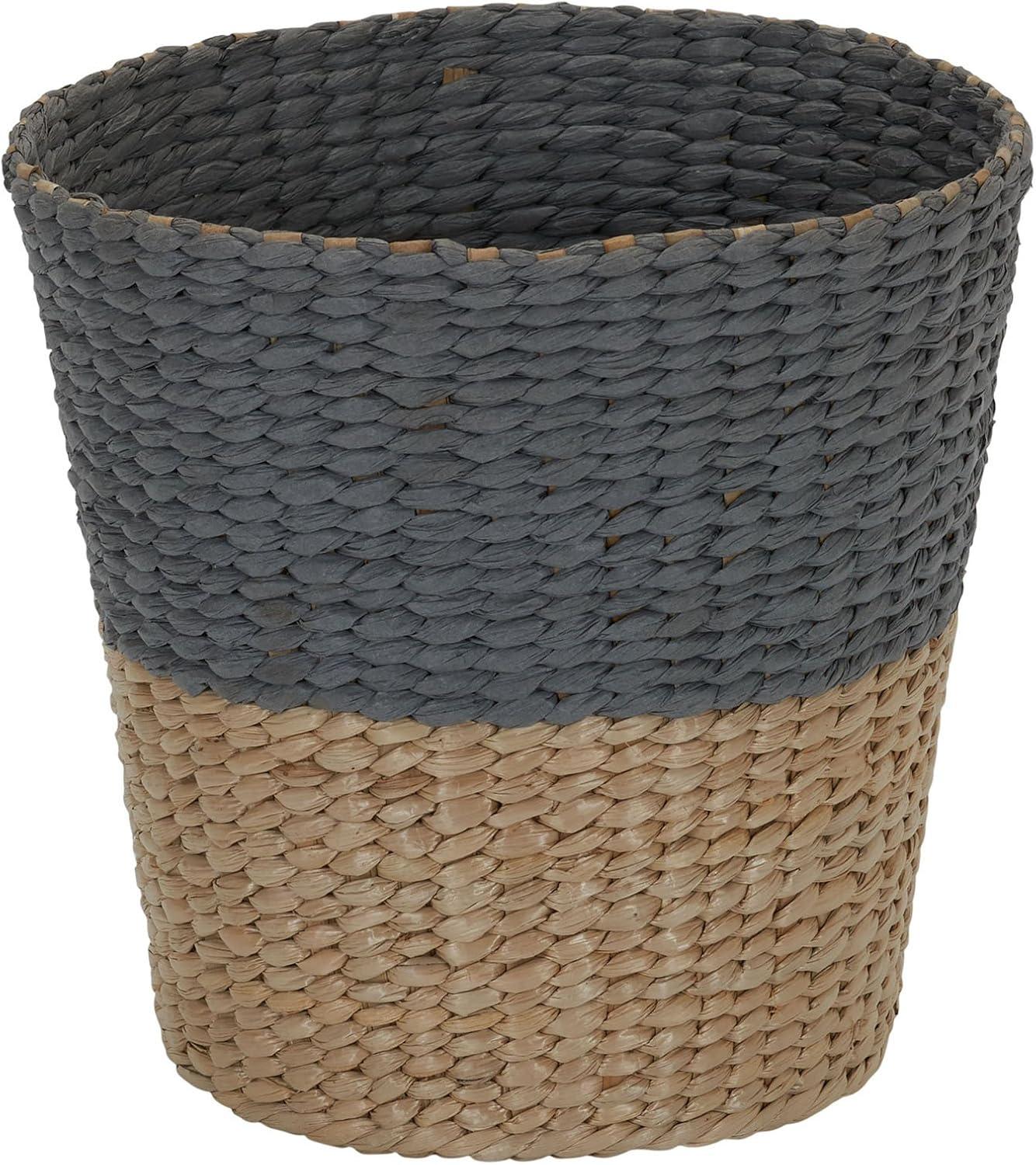 Gray and Natural Wicker Two-Tone Waste Basket