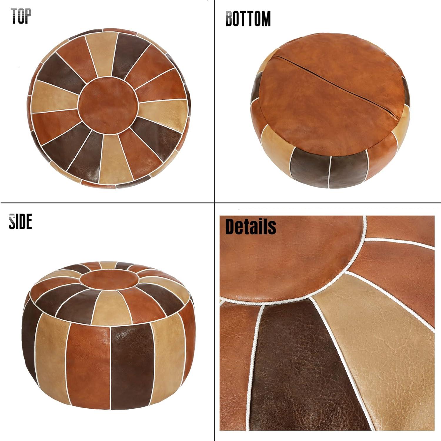 Unstuffed Handmade Moroccan Round Pouf Foot Stool Ottoman Seat Faux Leather Large Storage Bean Bag Floor Chair Foot Rest For Living Room, Bedroom Or Wedding Gifts