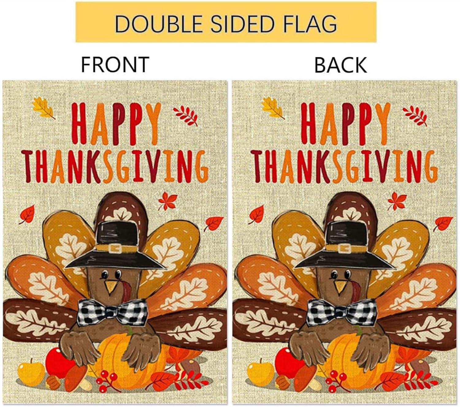 Thanksgiving Turkey Garden Flag 12 x 18 inch Double Sided Outside decorations, Fall Small Garden Flags,Thanksgiving Harvest Garden Flag For Outdoor Yard Lawn