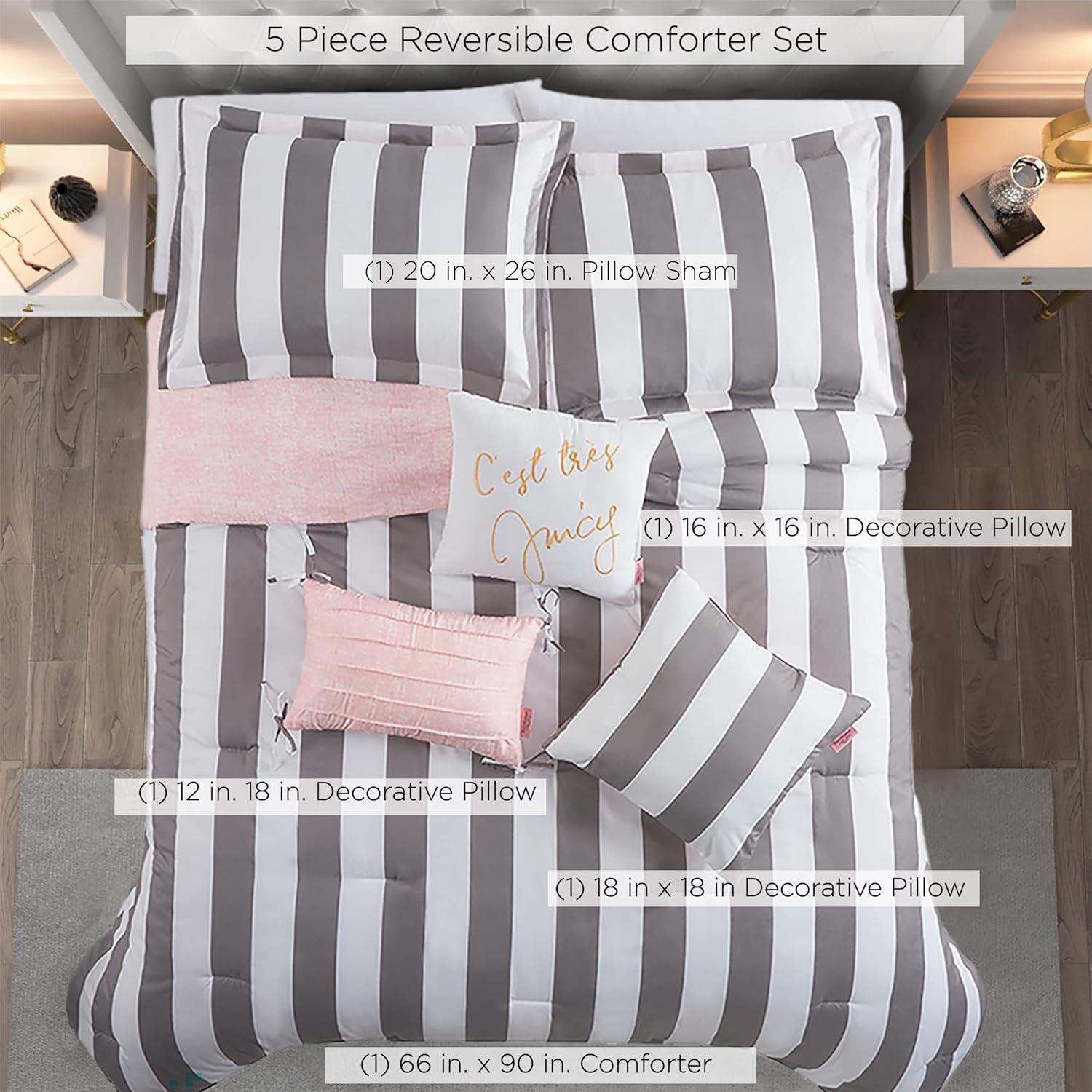 Juicy Couture Cabana Stripe Reversible Comforter Setswith Decorative Pillows