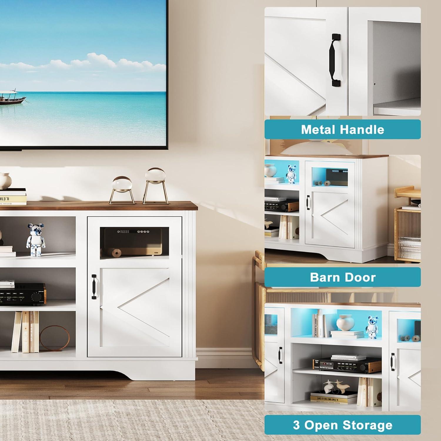 Wrought Studio™ Farmhouse TV Stand With LED Lights, Entertainment Center For 65/60/55 Inches Televisions