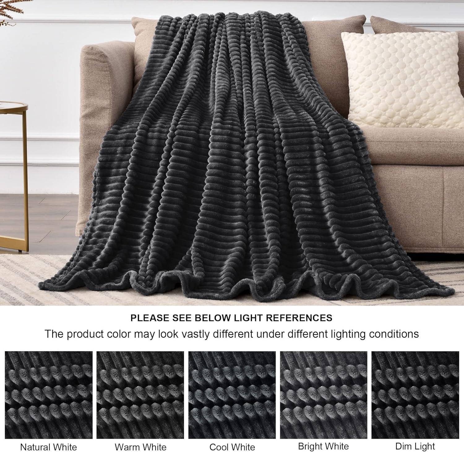 Black 3D Ribbed Jacquard Fleece Throw Blanket 50x60 inches