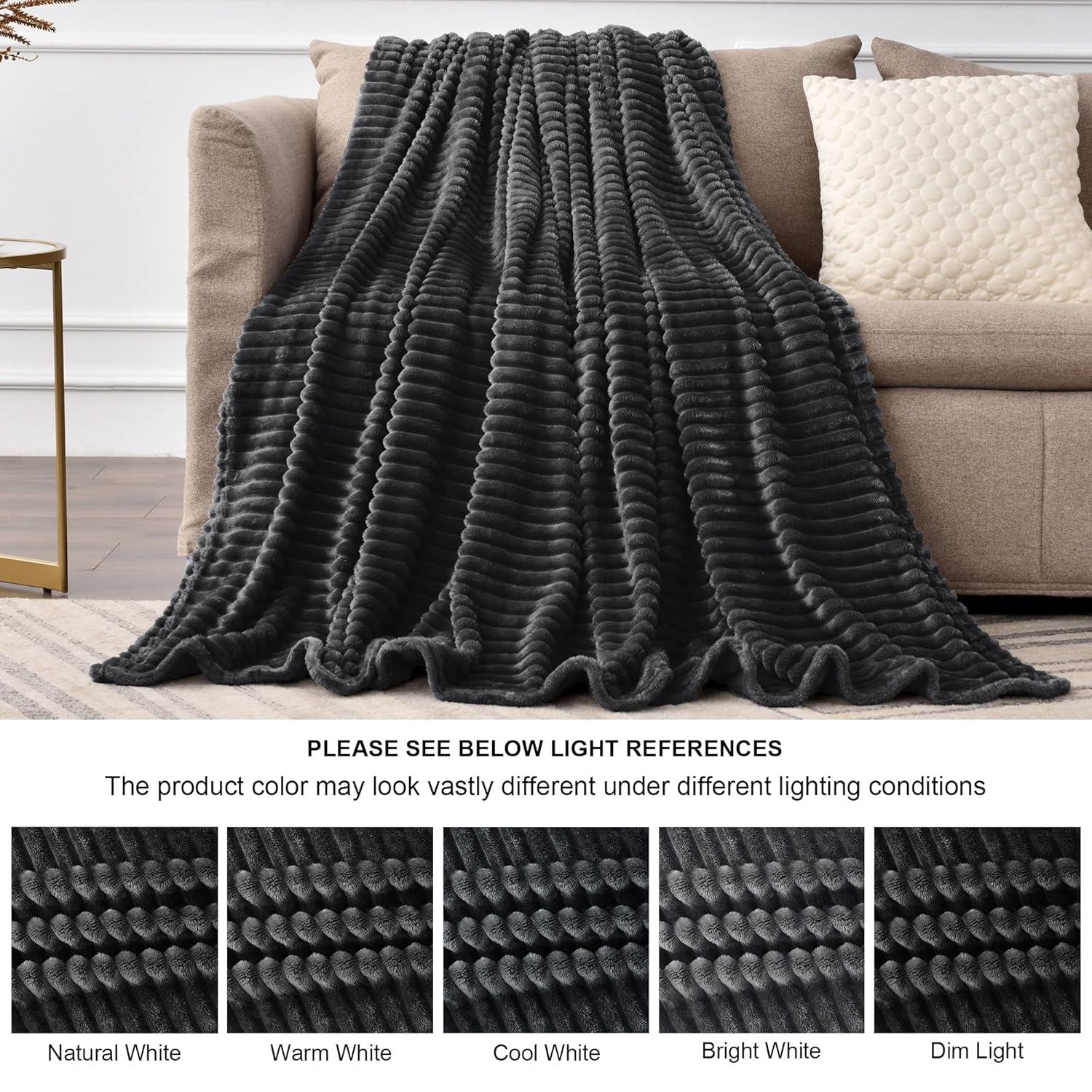 BEDELITE Fleece Blanket King Size – 3D Ribbed Jacquard Soft and Warm Decorative Fuzzy Blankets – Cozy, Fluffy, Plush Lightweight Throw Blankets for Couch, Bed, Sofa(Black, 108x90 inches)