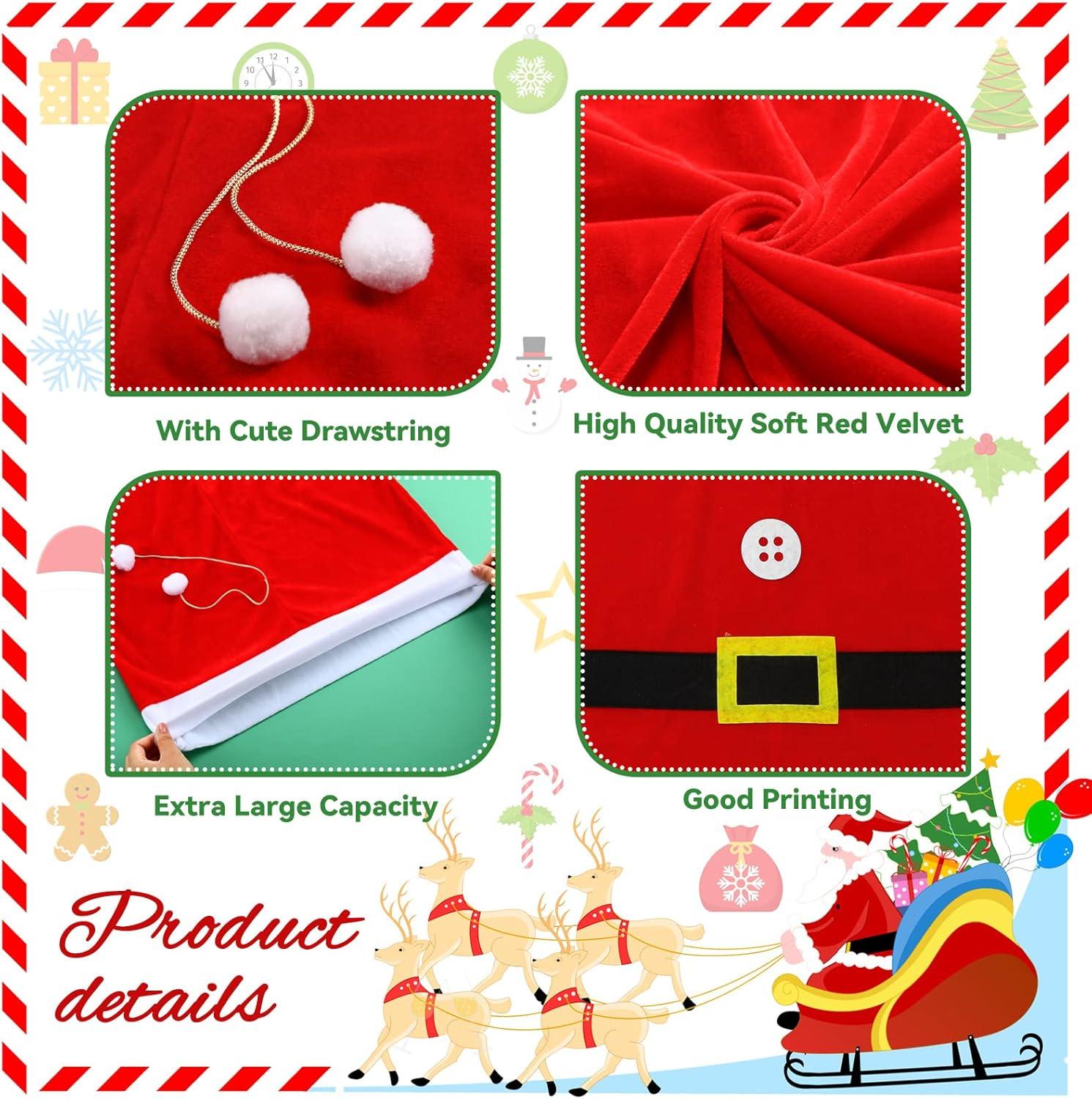 2 Pcs Christmas Velvet Bags with Drawstring Large Plush Santa Sack Christmas Gift Bags in 2 Size for Xmas Package Storage Bags