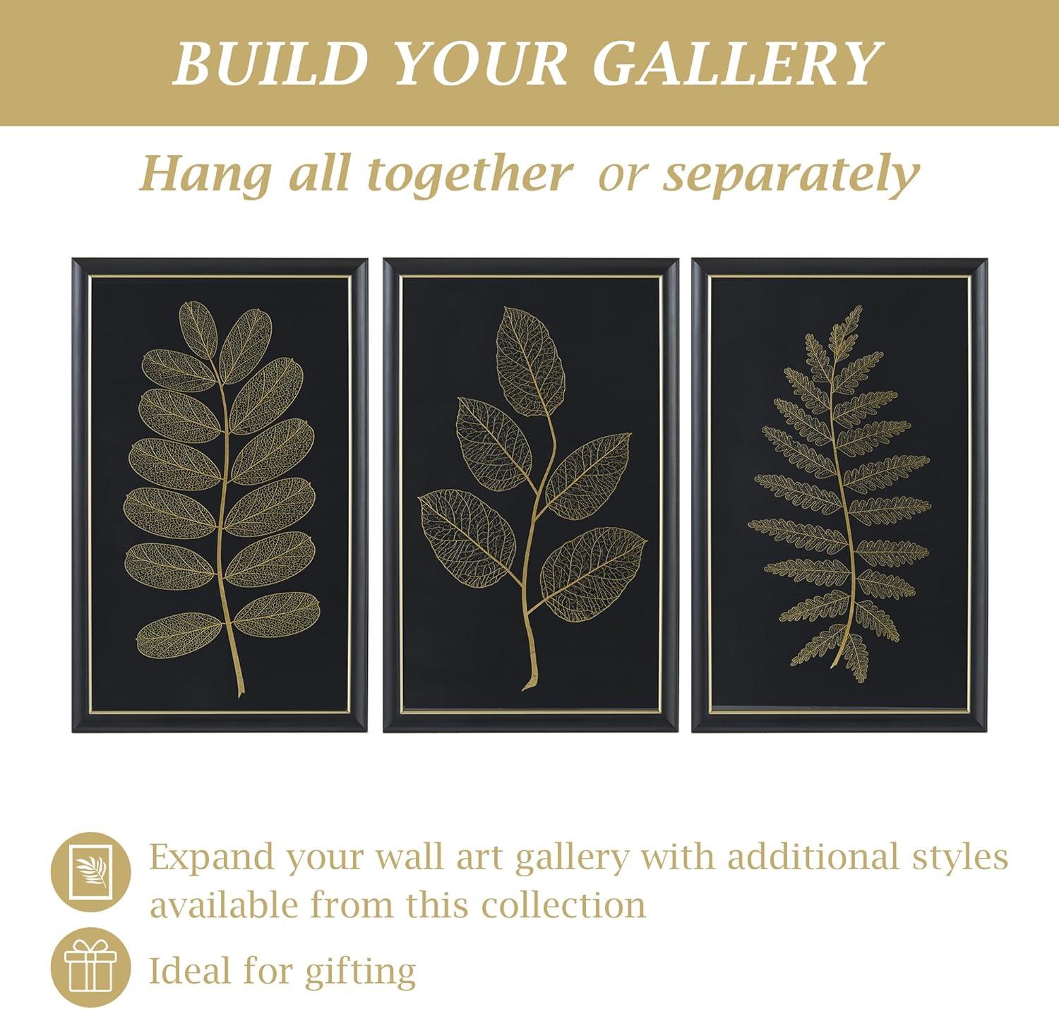 Gilded Nature Gold Metallic Leaf Glass Framed Wall Art Set