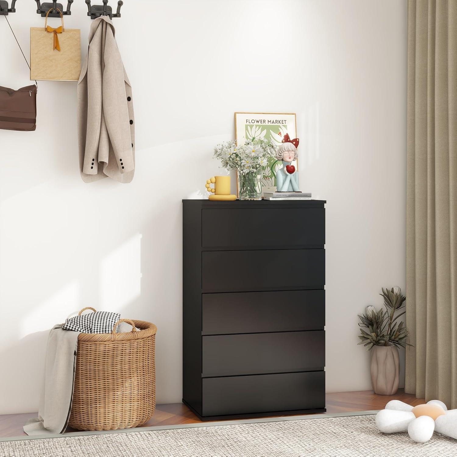 Cómoda Blanca de 5 Cajones para Dormitorio, Cómoda Moderna, Cómoda de Almacenamiento de Madera con Cajones Profundos para la Entrada Del Pasillo de la Sala de Estar,